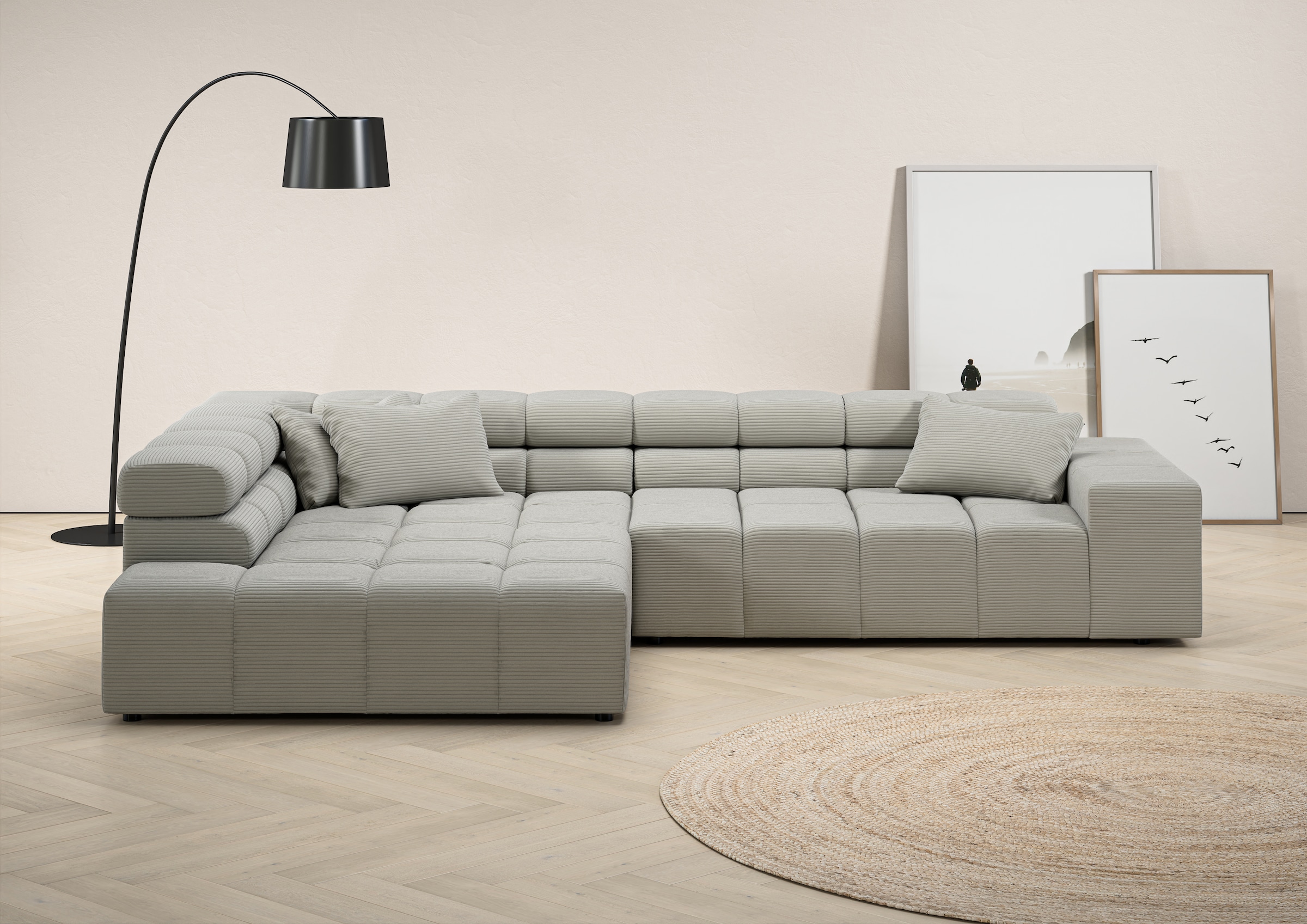 Home affaire Ecksofa "Ancona, Ecksofa, incl. Kopfteilverstellung, Breite 319 cm, L-Form" wahlweise motorische Sitztiefenverstellung, auch in Cord + Easy Care