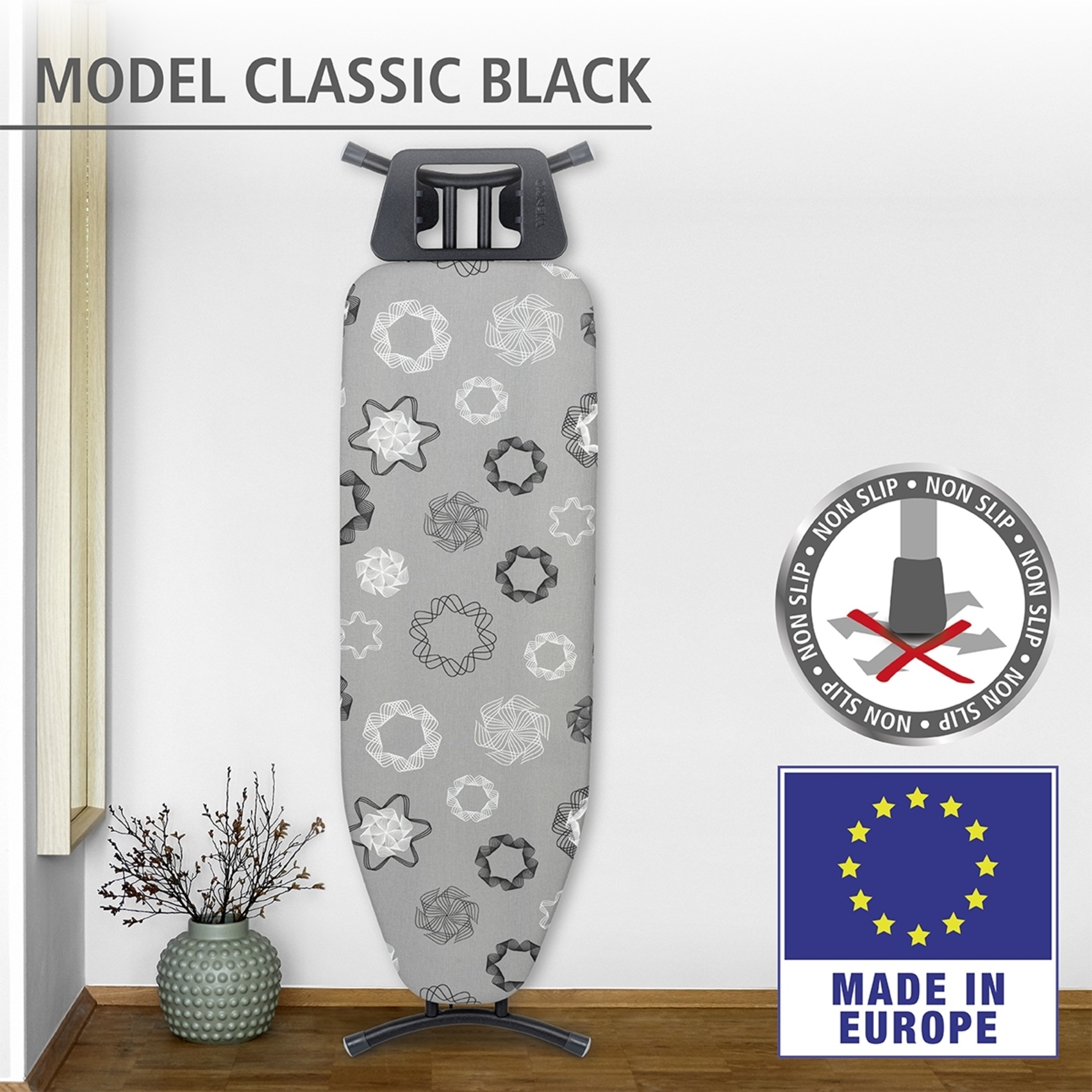 WENKO Bügelbrett "Modell Classic Black" Bügelfläche 120 cmx38 cm höhenverst günstig online kaufen