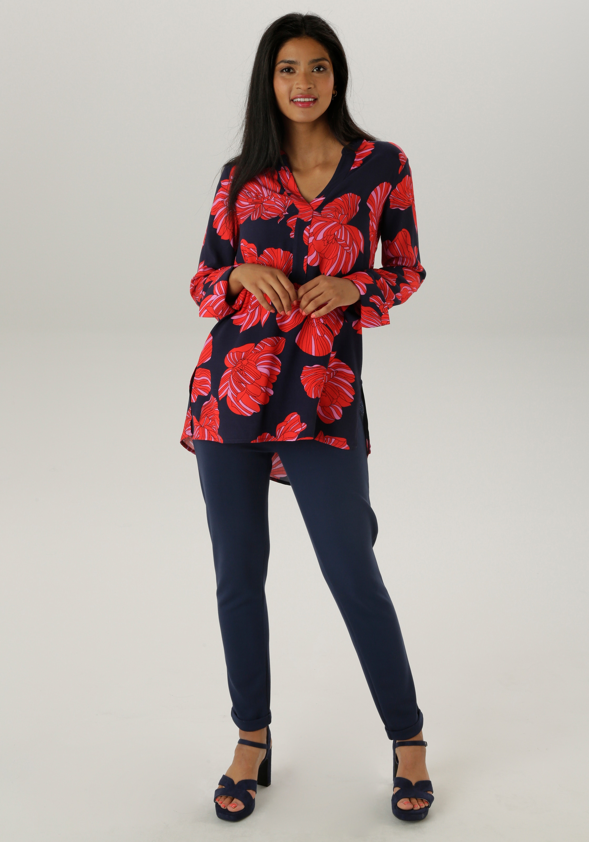 Aniston SELECTED Longbluse, mit ausgefallenen Blütendruck - NEUE KOLLEKTION