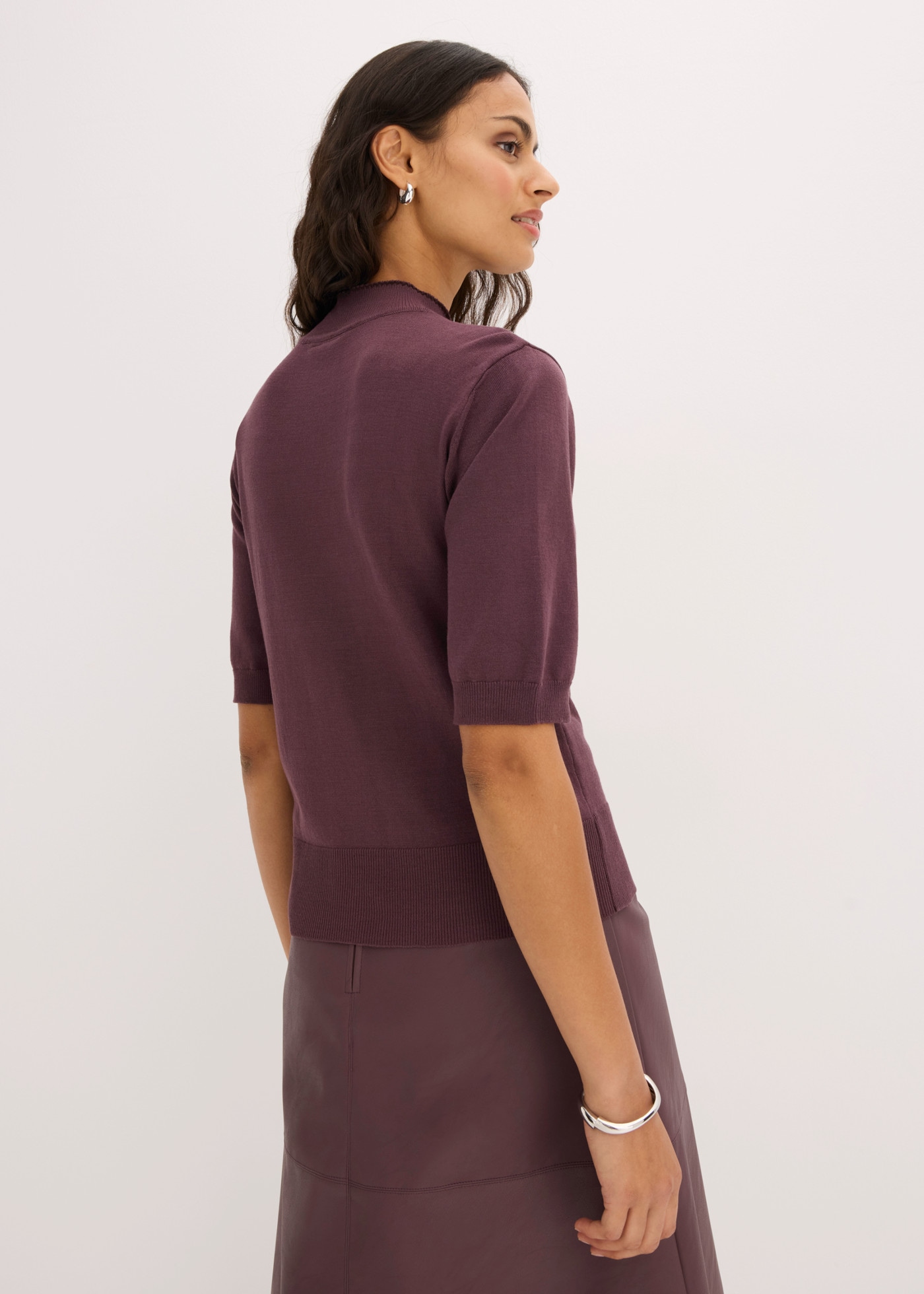 bonprix Strickpullover mit Schluppe, Halbarm, schmale Passform