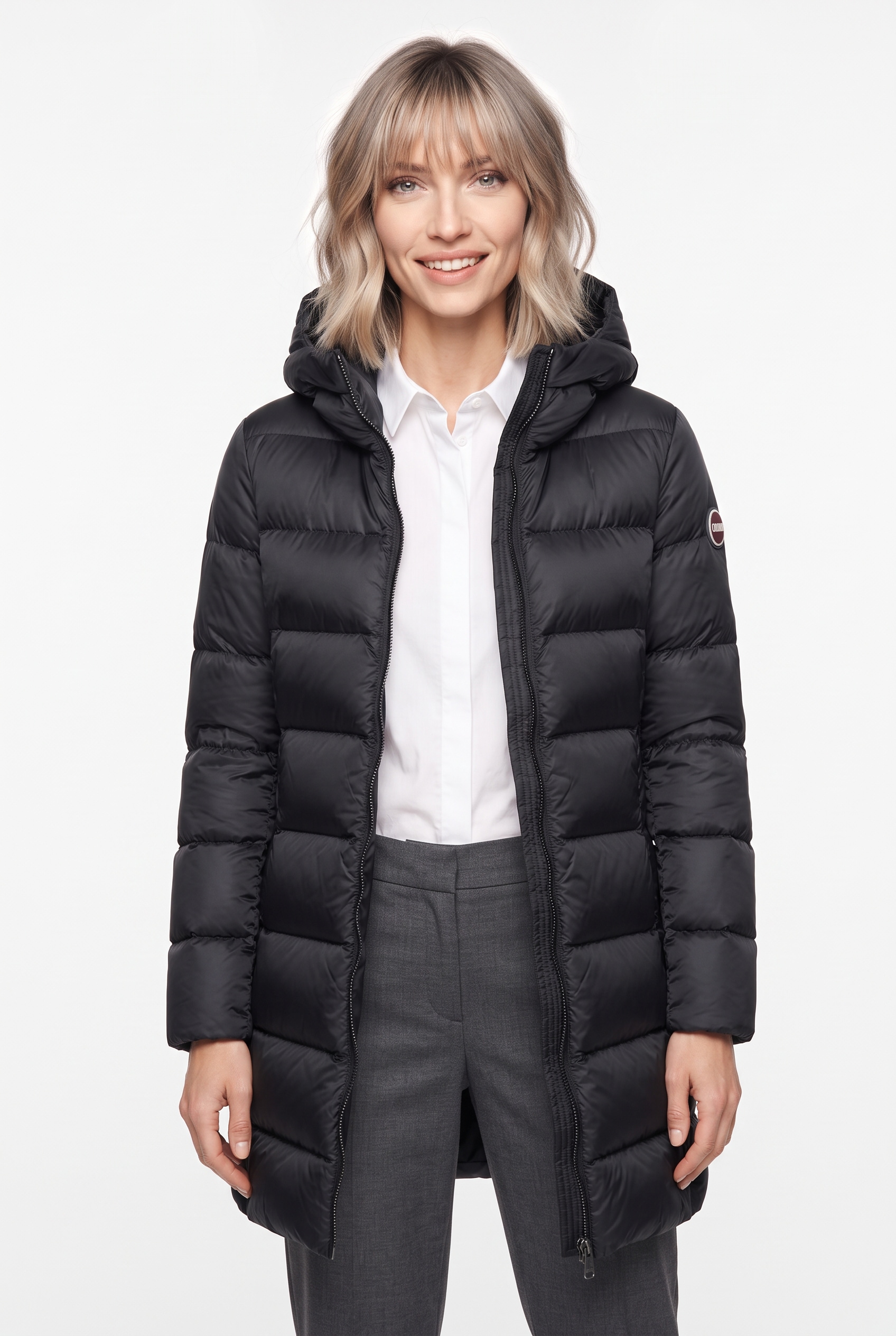 Colmar Daunenjacke mit Kapuze mit glänzendem Finish, normale Passform, 2-Wege-Zipper