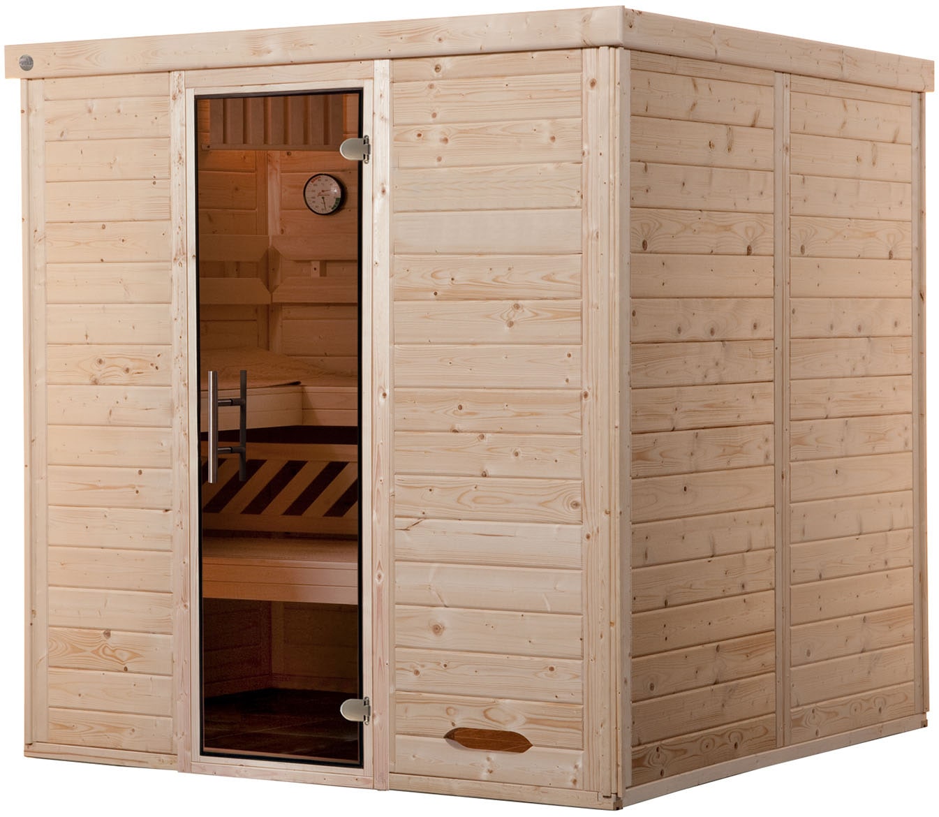 weka Sauna "Premium-Massiv-Elementsauna KEMI 4", Blockbohlen, vorgefertigte Elemente, moderne Ganzglastür