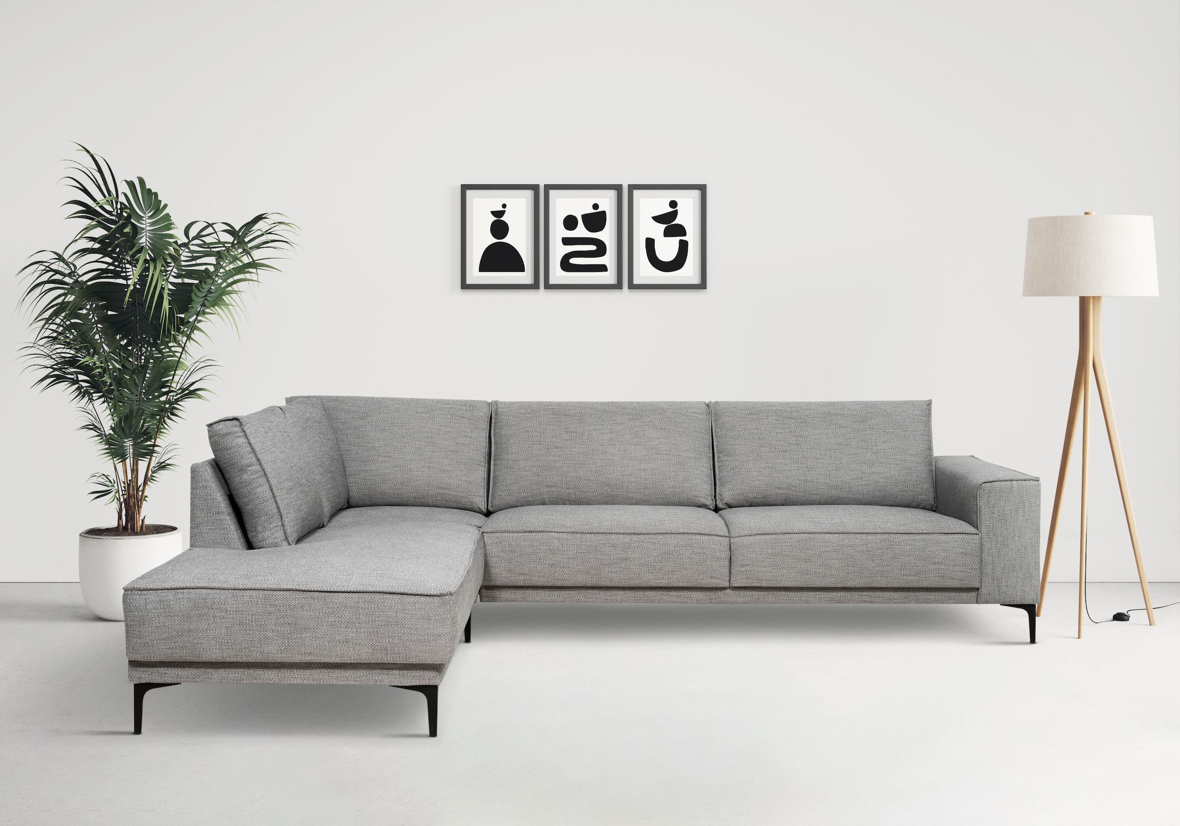 OTTO home Ecksofa "OLAND Flachgewebe L-Form, B: 289 cm, Skandi-Design" Struktur, Flachgewebe, Luxus-Microfaser, Boucle