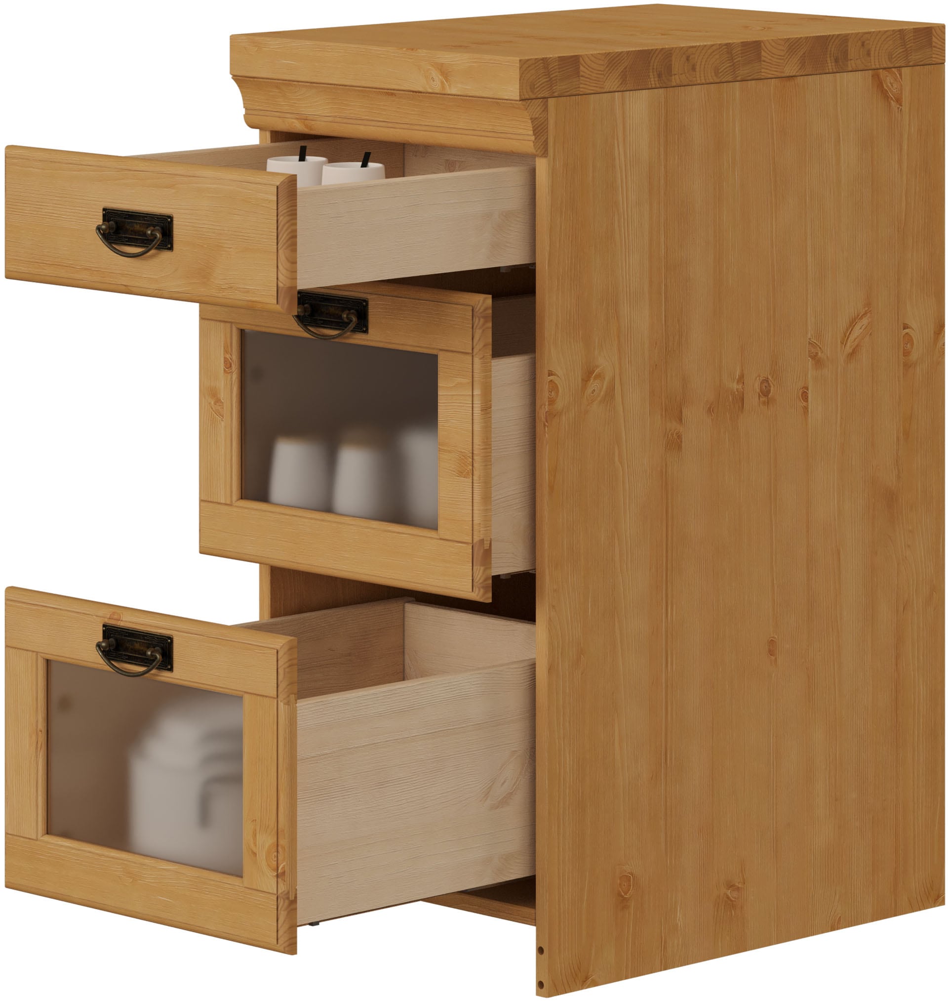 Home affaire Unterschrank »Rügen« Breite 40 cm, Kiefer massiv, Schubkästen mit Glaseinsatz