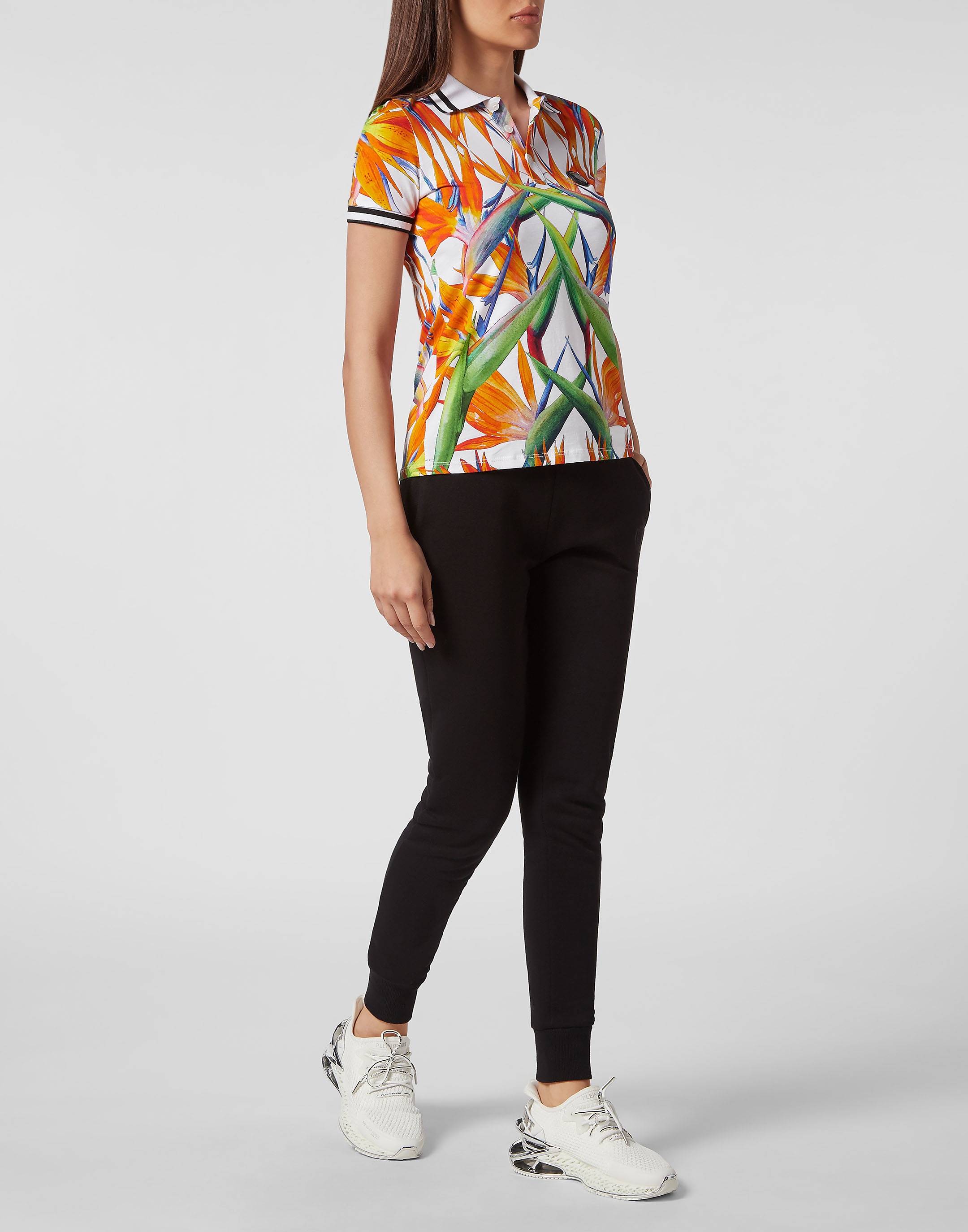 Poloshirt PLEIN SPORT "Poloshirt", Damen, Gr. S, 0121, weiß, multicolorot, Obermaterial: 100% Baumwolle, Shirts 3