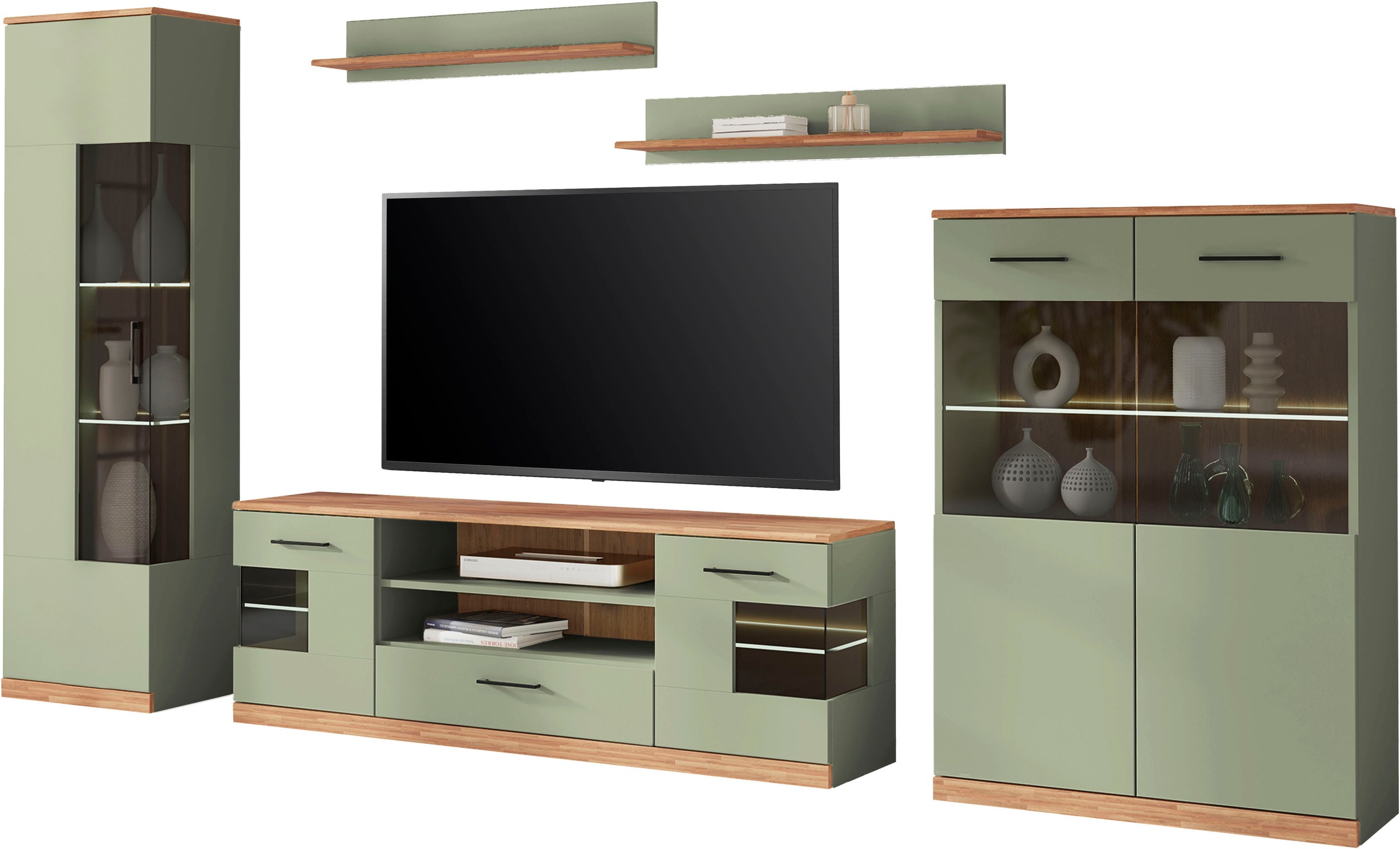 Home affaire Wohnwand "Ribe,Set-5 St.,Oberplatten Eiche massiv,viel Staurau günstig online kaufen