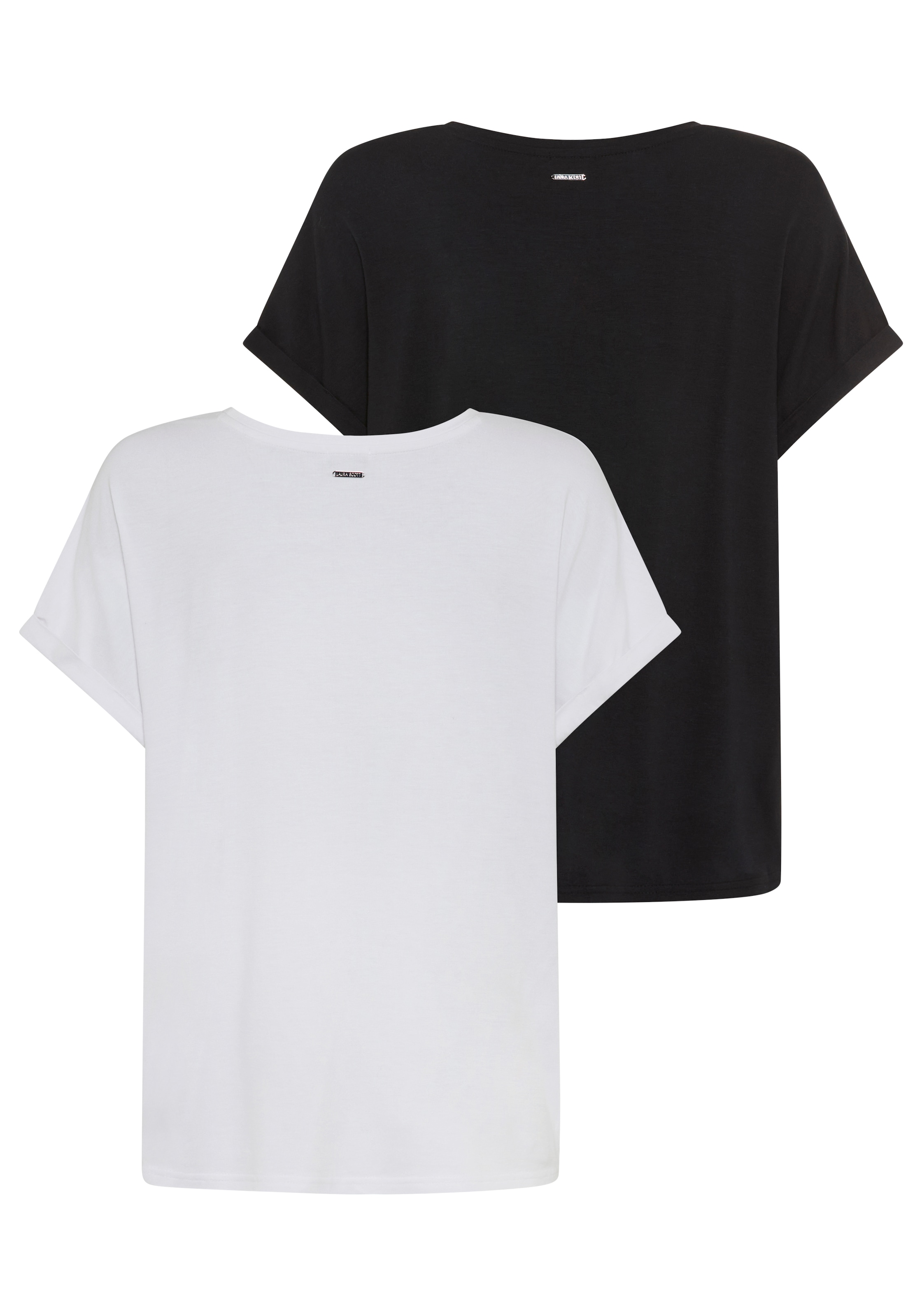 Laura Scott CURVE T-Shirt, (2 tlg.), mit modischem Ärmelaufschlag - GROSSE GRÖSSEN