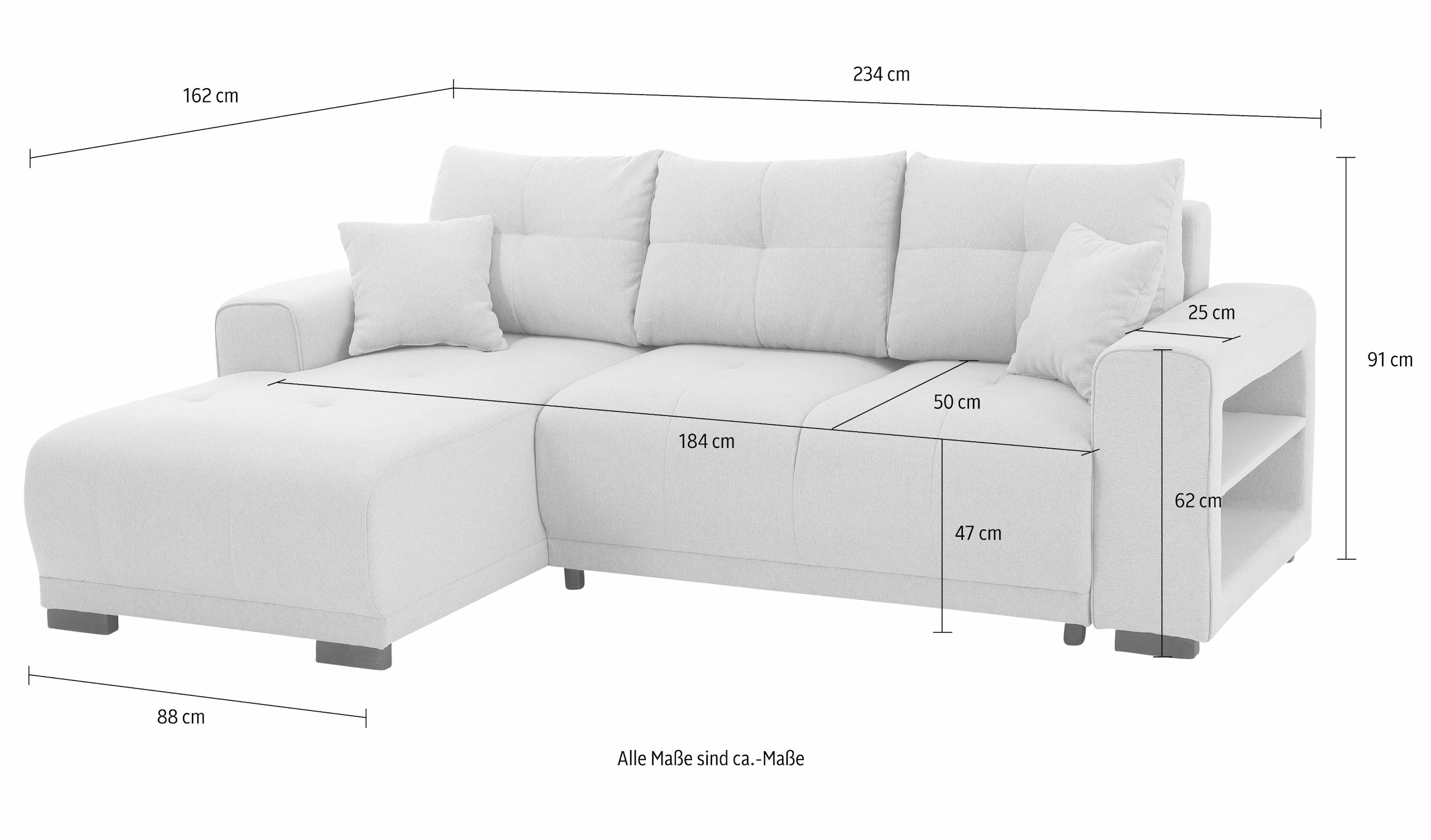 Home affaire Ecksofa »Viborg L-Form«, mit Regal in der Armlehne, wahlweise mit Bettfunktion