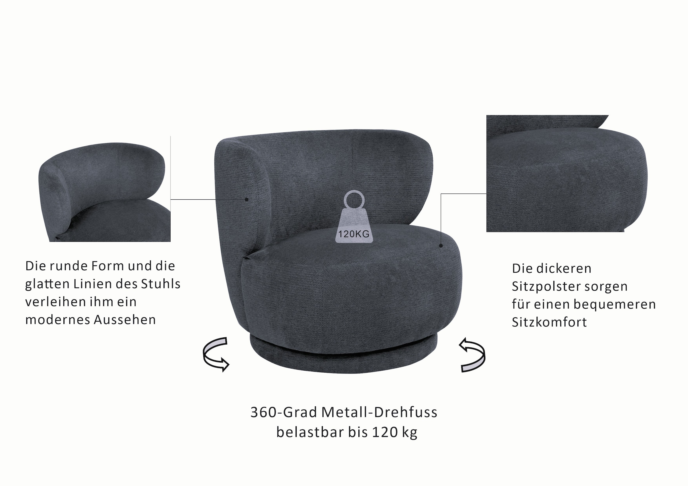 OTTO home Drehsessel »ANNELIN, Loungesessel, Clubsessel« 360° drehbar, Struktur-Bezug