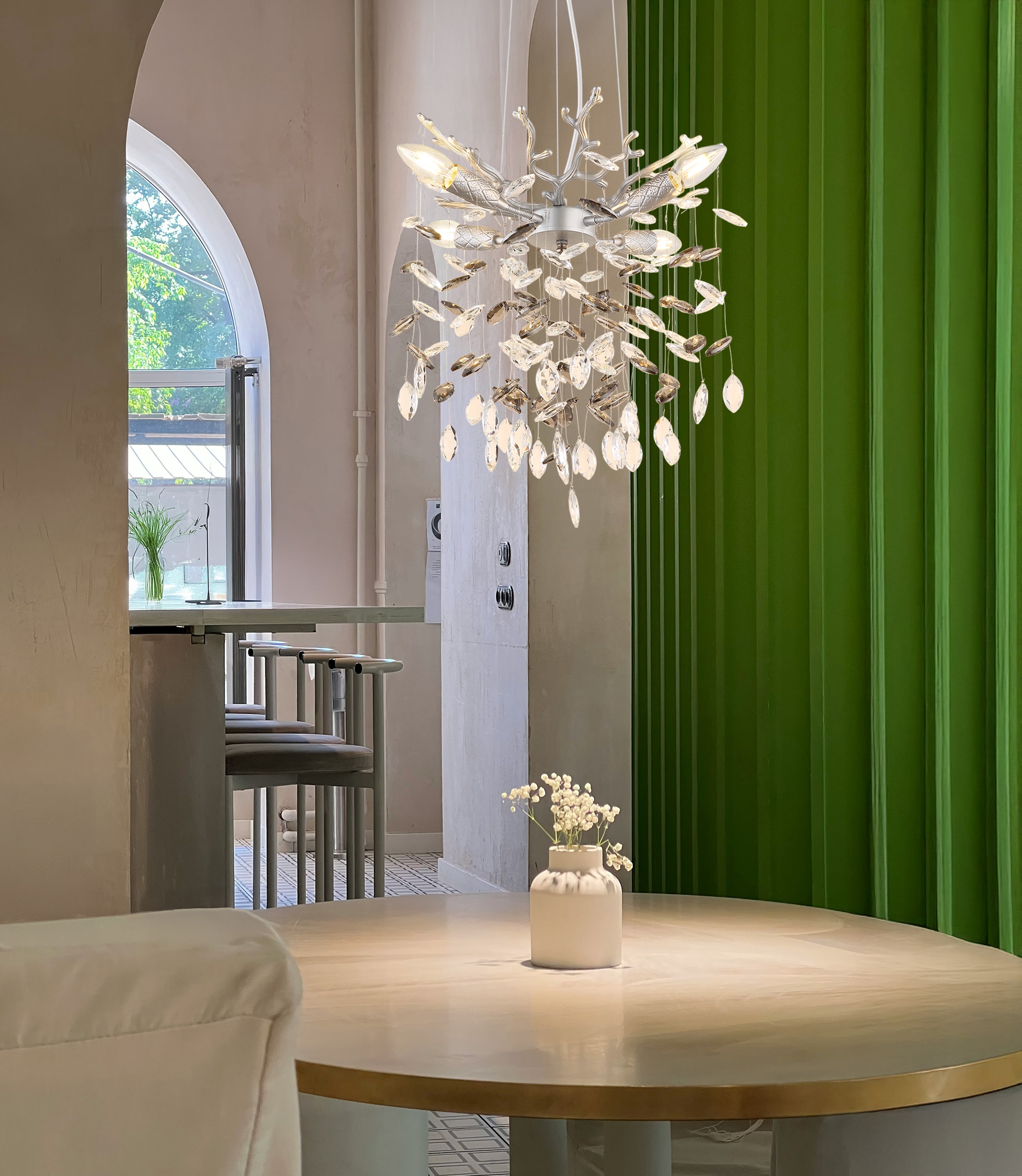 GLOBO LIGHTING Hängeleuchte »QUEENA« E14 1 Stk. Silberfarbener Luster mit rauchfarbenen Glaskristallen