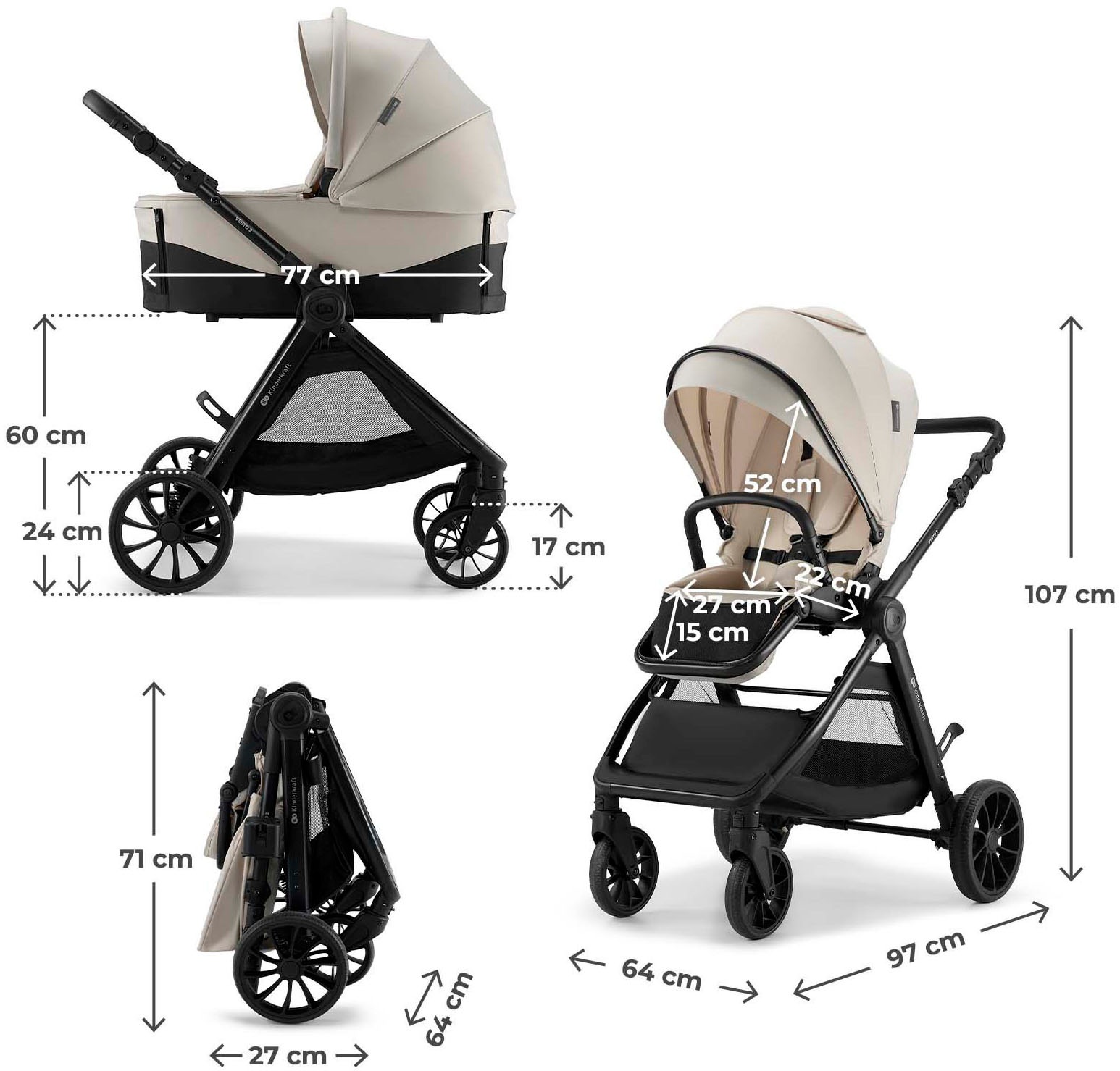 Kinderkraft Kombi-Kinderwagen »VESTO 2 - 2in1« 22 kg