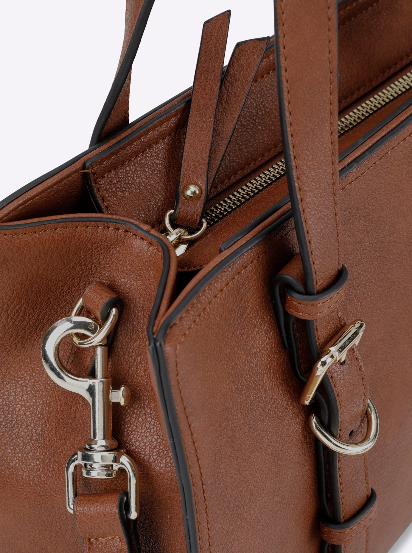 Umhängetasche HEINE, Damen, Gr. B/H/T: 30cm x 22cm x 12cm, braun (cognac), Baumwollmischung, Metall, Viskosemischung, unifarben, Taschen Umhängetasche 3