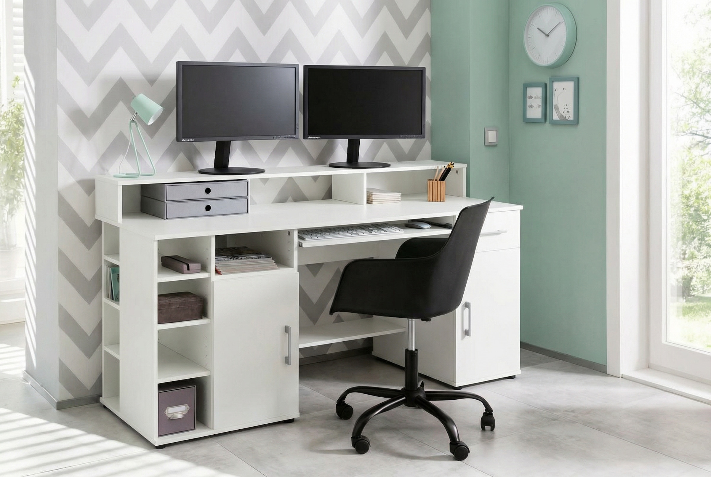 VOGL Möbelfabrik Schreibtisch »Timra mit Monitoraufsatz, Tastaturauszug & Towerfach,« Breite 154 oder 178 cm, Made in Germany