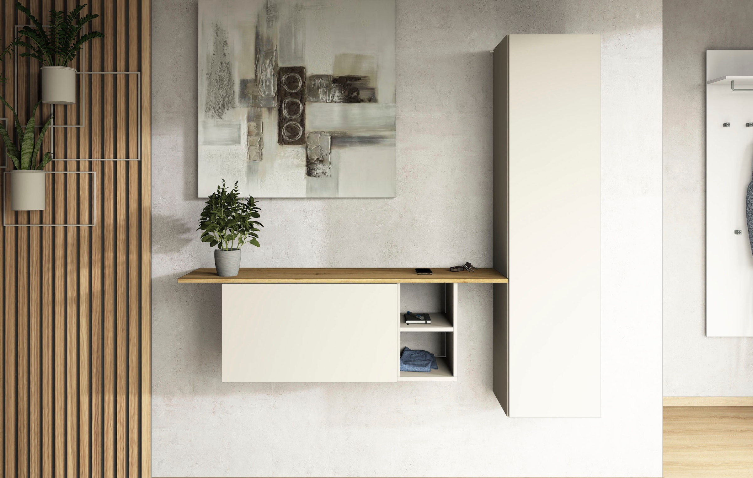 borchardt Möbel Garderoben-Set "Toledo, moderne hängende Garderobe, Schminktisch mit Regalfächern" Spar-Set