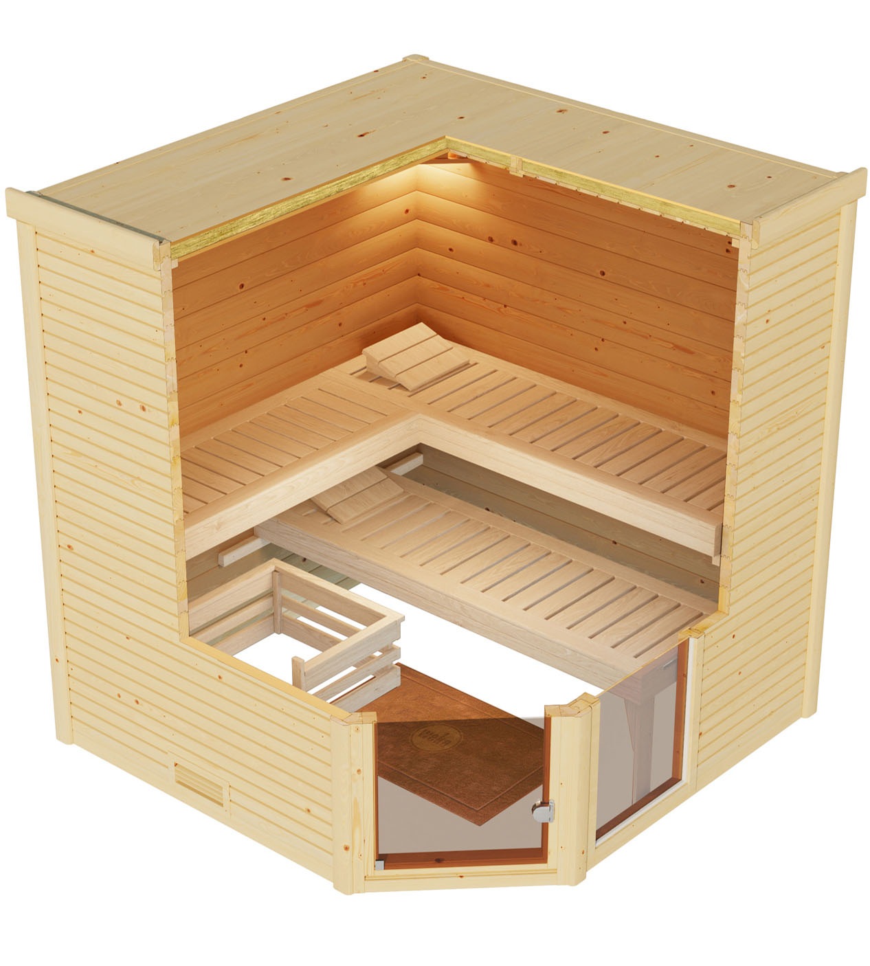 weka Sauna »Design-Sauna CUBILIS 2«, Blockbohlen im wekaLine-Profil, Fensterelement, Ganzglastür