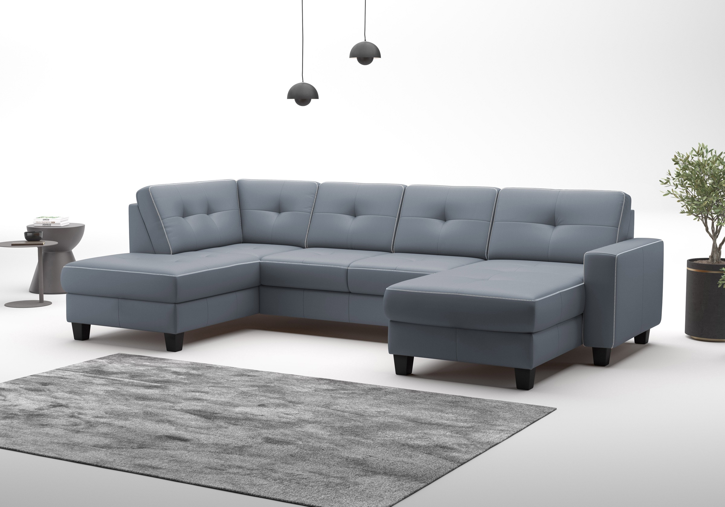 Wohnlandschaft HOME AFFAIRE "Varese", blau (graublau), B:304cm H:91cm T:170cm, Sofas, Wohnlandschaft, wahlweise mit Bettfunktion und Bettkasten 4