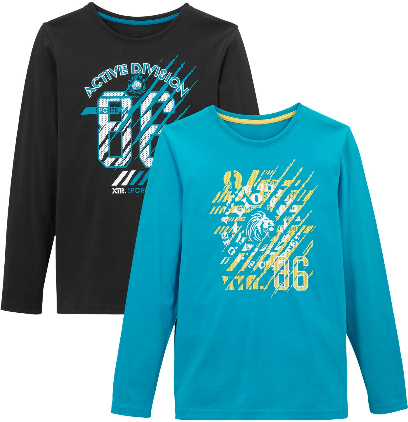 BONPRIX Mädchen Langarmshirt, schwarz, Gr. 176, Obermaterial: 100% Baumwolle, Shirts, bequeme Passform, mit sportlichen Prints, für den Alltag