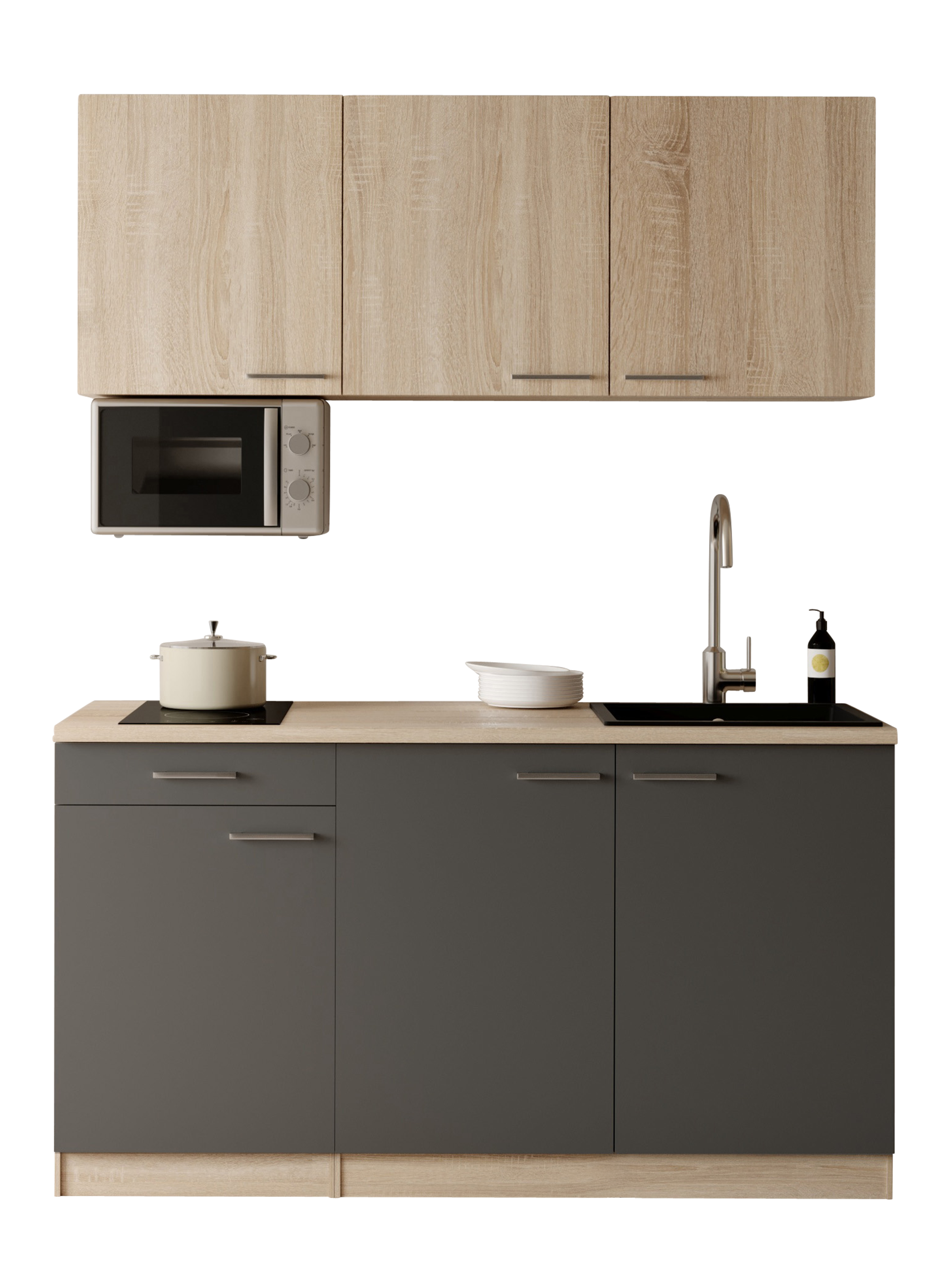 RESPEKTA Pantryküche "Ingrid, inkl. Mikrowelle" zerlegt, wahlweise mit Kühlschrank, Soft-Close-Funktion, Breite 150 cm