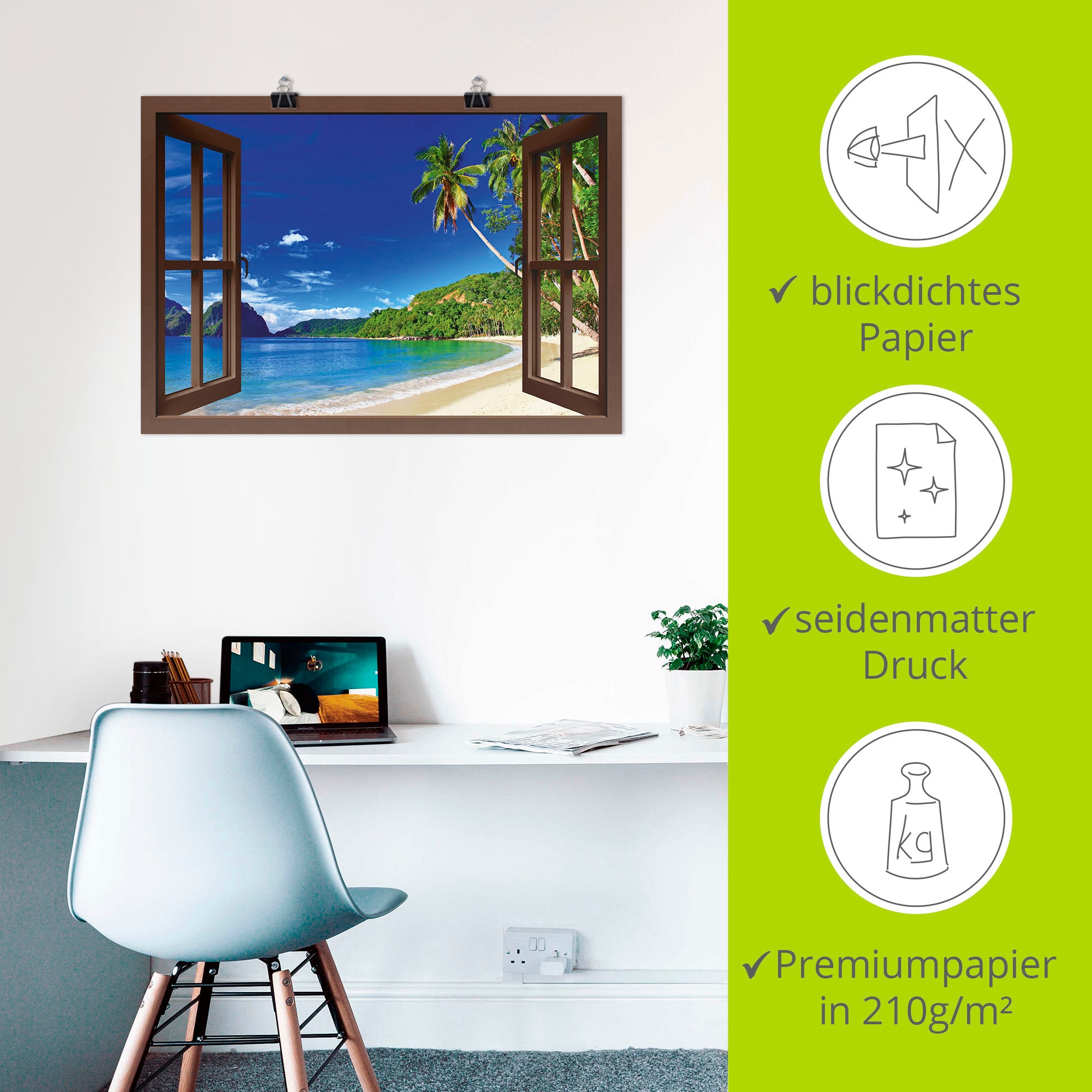 Artland Wandbild »Fensterblick Paradies«, Fensterblick, (1 St.), als Alubild, Outdoorbild, Leinwandbild, Poster in verschied. Größen