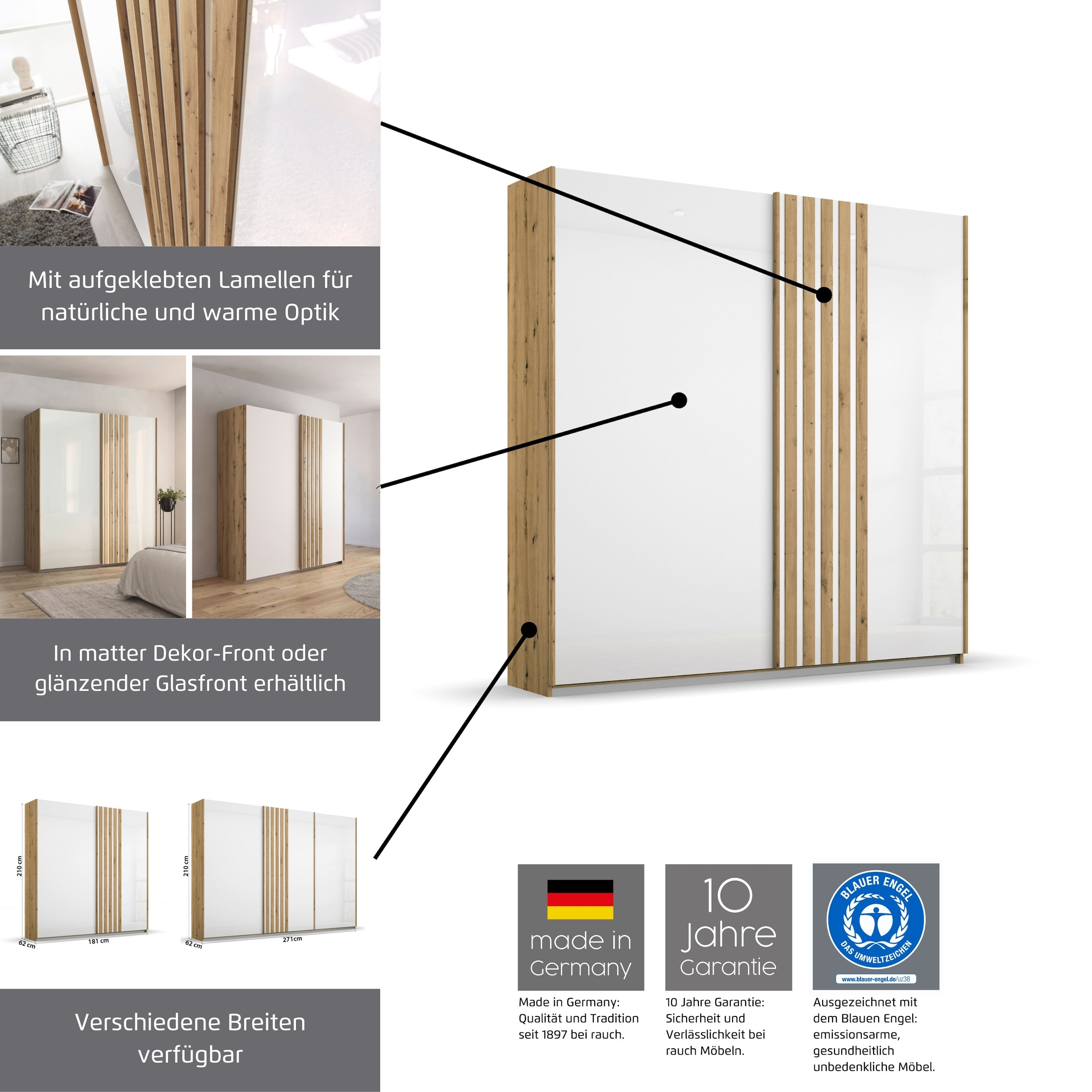 rauch Schwebetürenschrank »Mosbach«, in moderner Lamellen-Optik und Glasfront