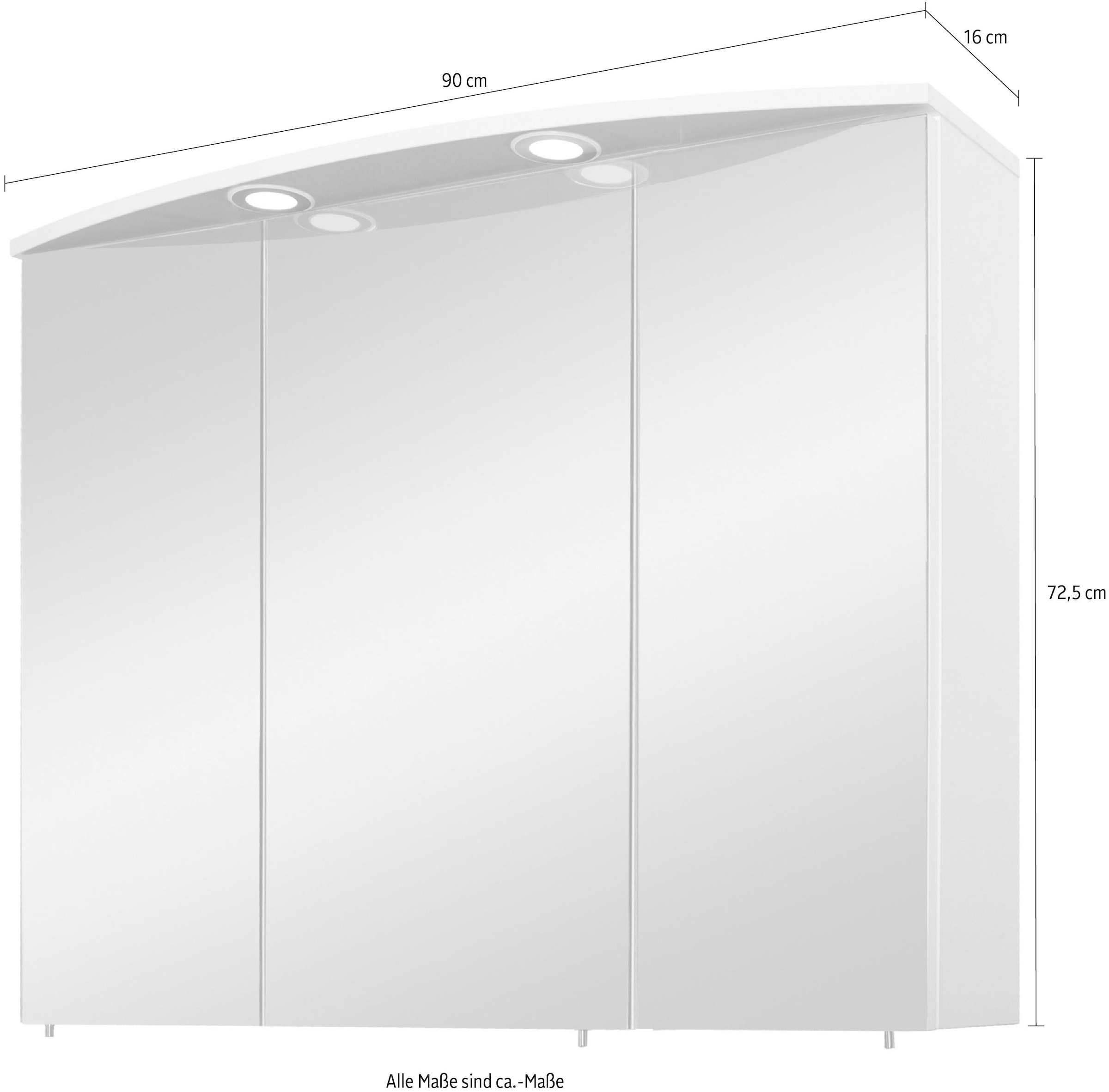 »Verona«, LED- Spiegelschrank 2 90 BAUR Breite | Schildmeyer Einbaustrahler, cm, Schalter-/Steckdosenbox kaufen 3-türig,