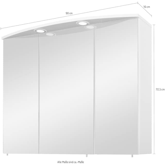 Schildmeyer Spiegelschrank »Verona«, Breite 90 cm, 3-türig, 2 LED- Einbaustrahler, Schalter-/Steckdosenbox kaufen | BAUR