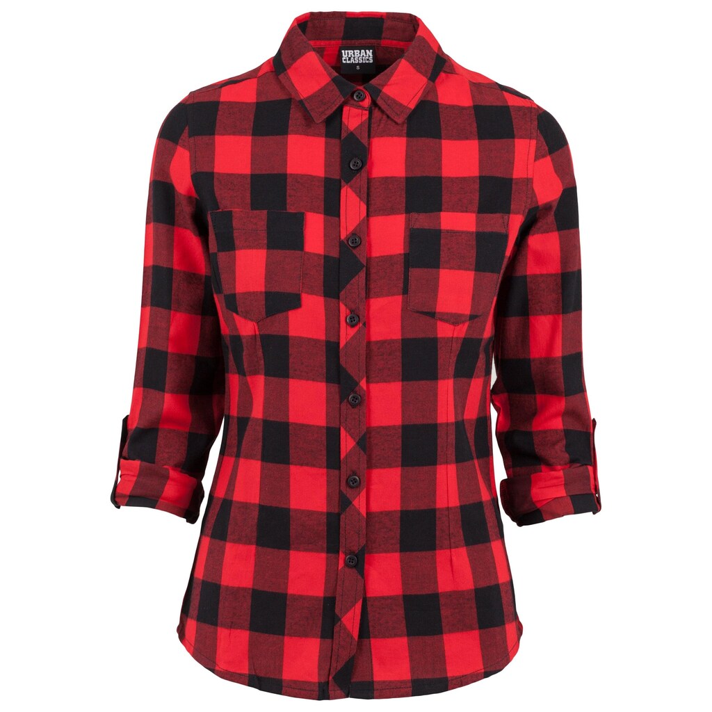 URBAN CLASSICS Langarmhemd »Urban Classics Damen Ladies Turnup Checked Flanell Shirt«, (1 tlg.)