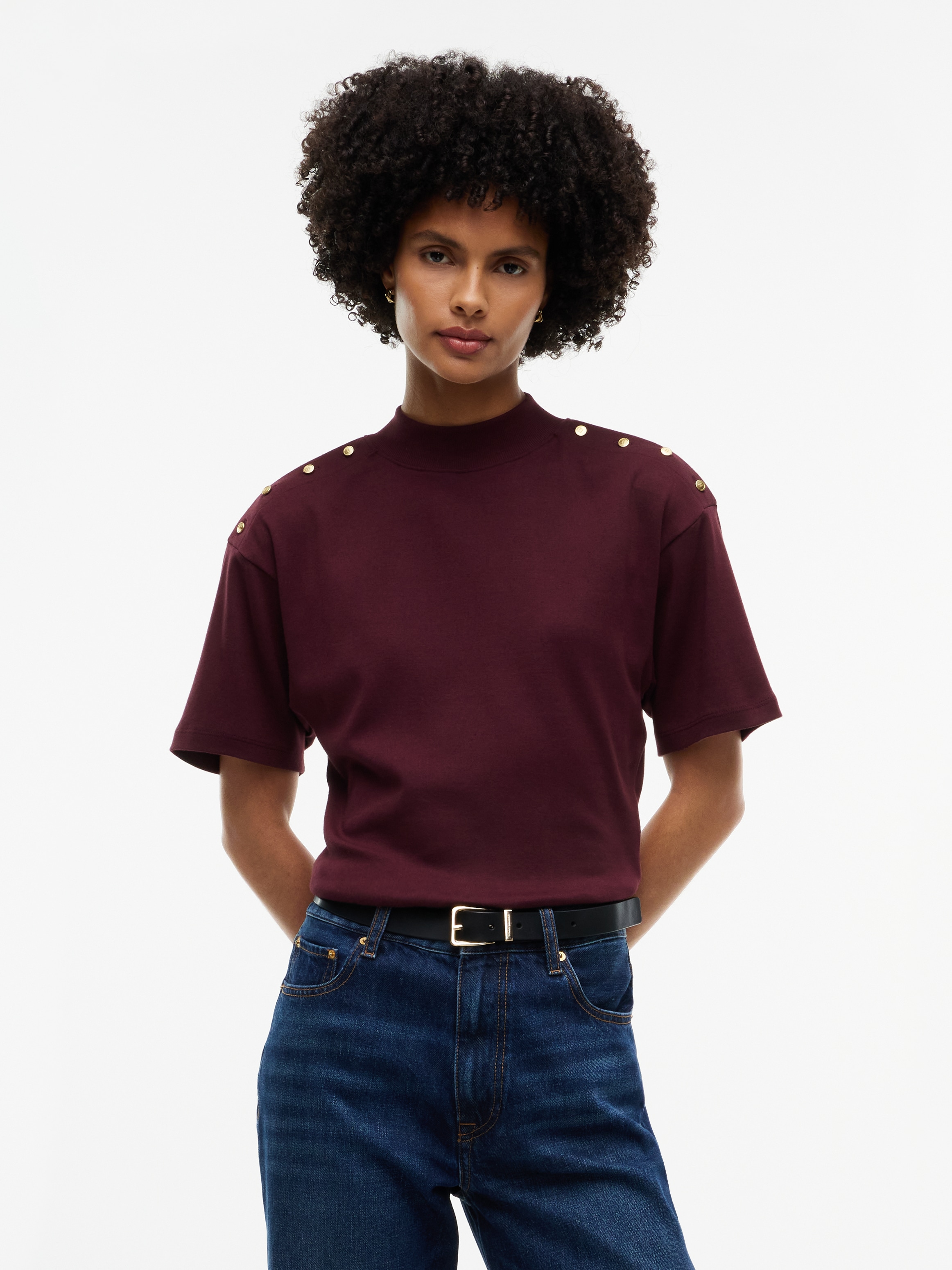 Tommy Hilfiger T-Shirt "GOLD BUTTON HIGH-NK S/S TEE" Baumwolle