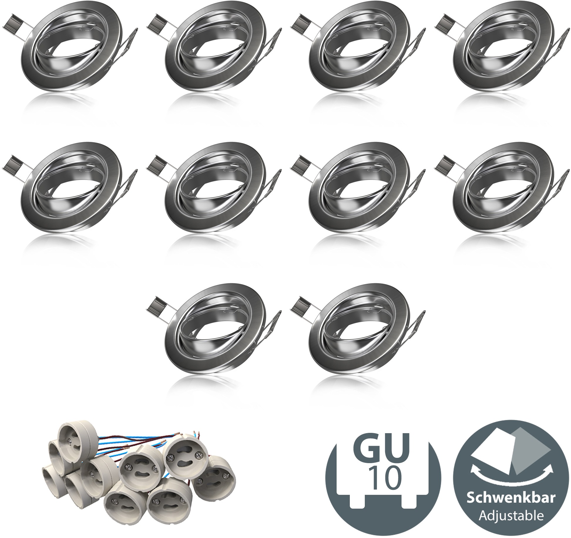 B.K.Licht LED Einbauleuchte, 10 flammig, Leuchtmittel GU10 | ohne Leuchtmittel, Einbauleuchtenrahmen, GU10, 10er-Set, Einbaustrahler, schwenkbar