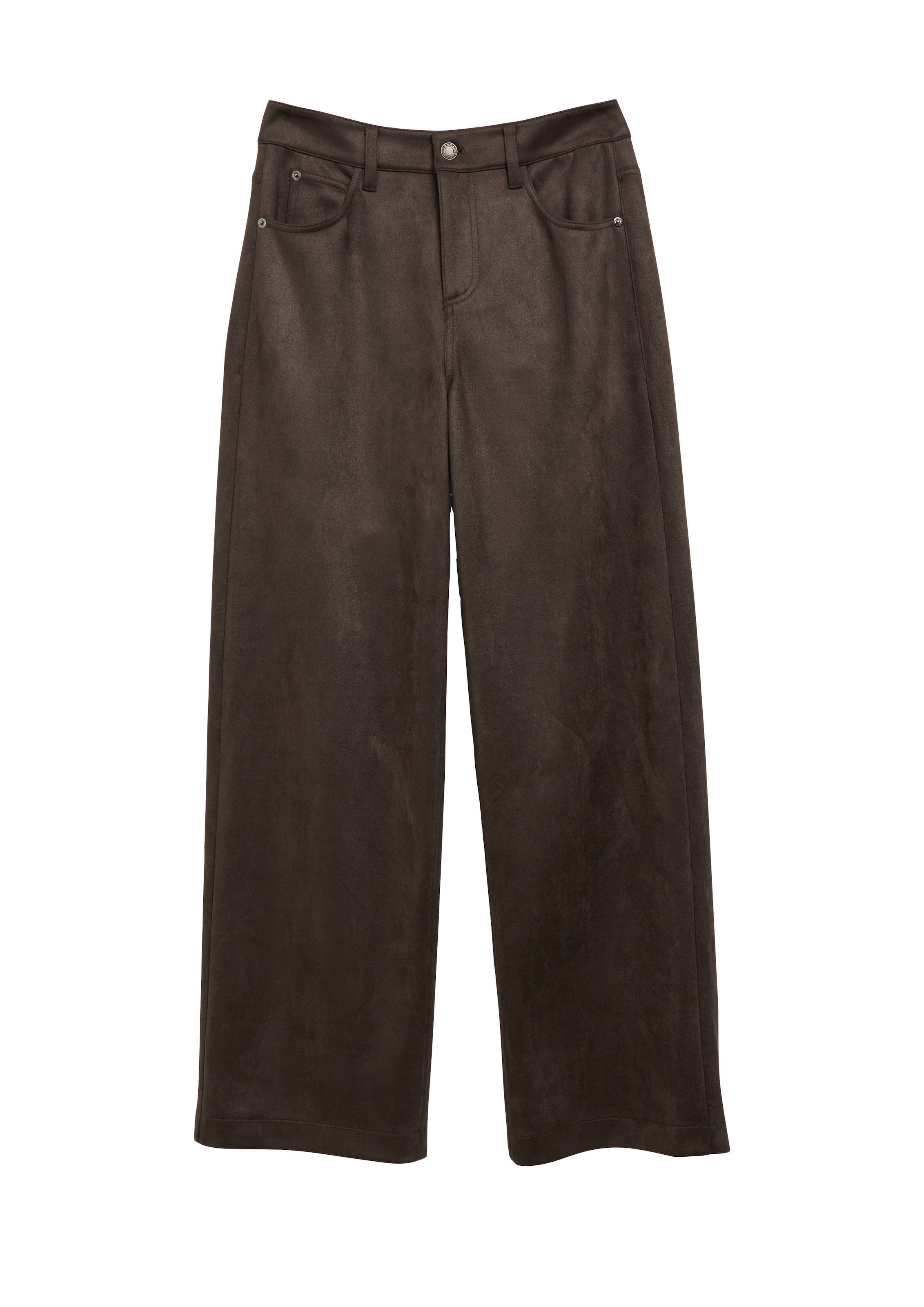 Comma Lederimitathose  aus softem Velours, Wide Leg, High Rise