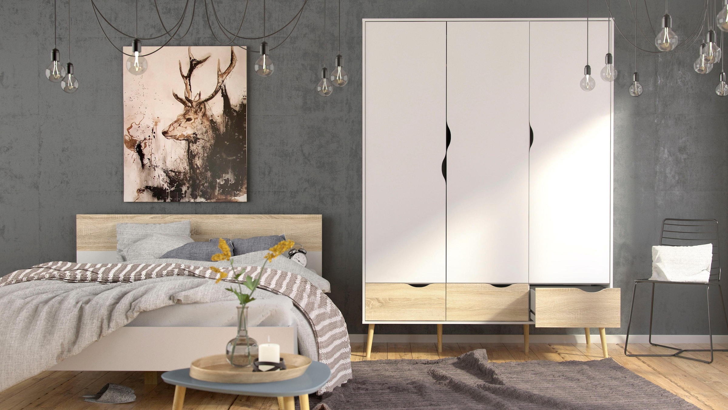 andas Drehtürenschrank »Oslo, Kleiderschrank mit Schubkästen, Stauraum«, mit 2 oder 3 Türen, Breite 99 oder 150 cm, Höhe je 200 cm