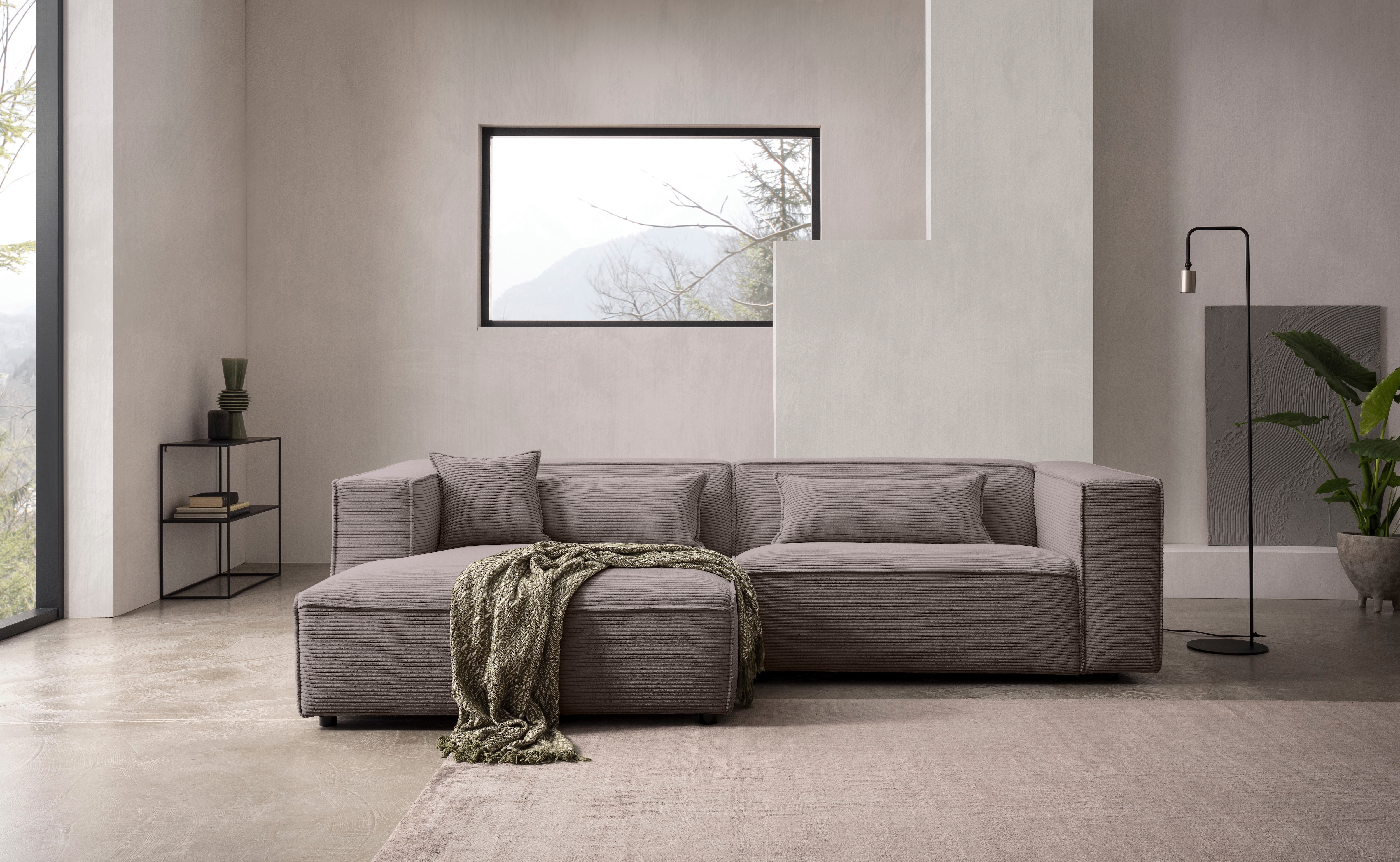LeGer Home by Lena Gercke Ecksofa "PIARA Cord mit Kedernaht L-Form" wahlweise Ottomane rechts/links, schwarze Füße, bequemer Sitzkomfort