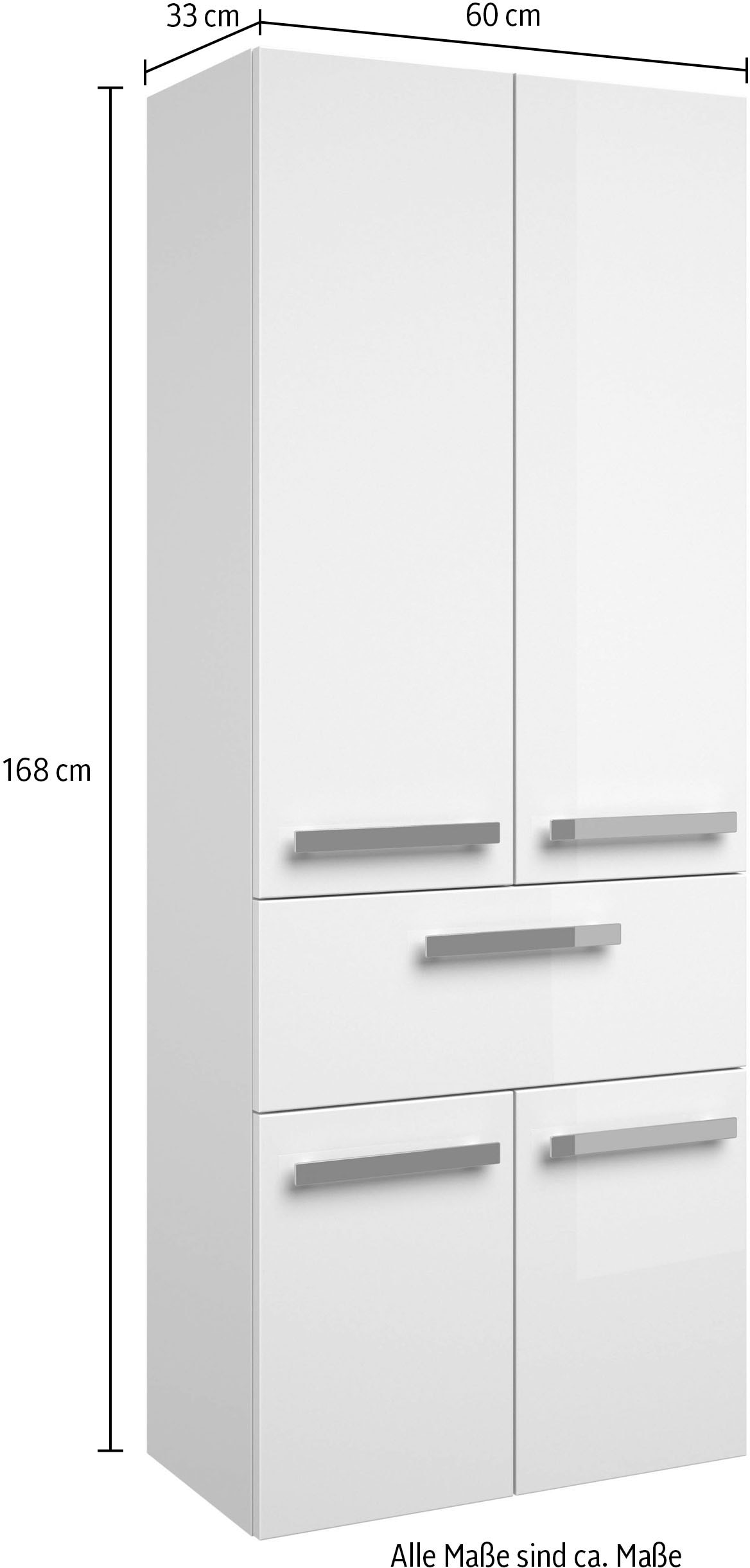 Saphir Hochschrank »Serie 4005 Badschrank 60 cm breit, mit 2 Türen und 1 Schublade«, 2 Glas-Einlegeböden, Badezimmer-Hochschrank inkl. Türdämpfer