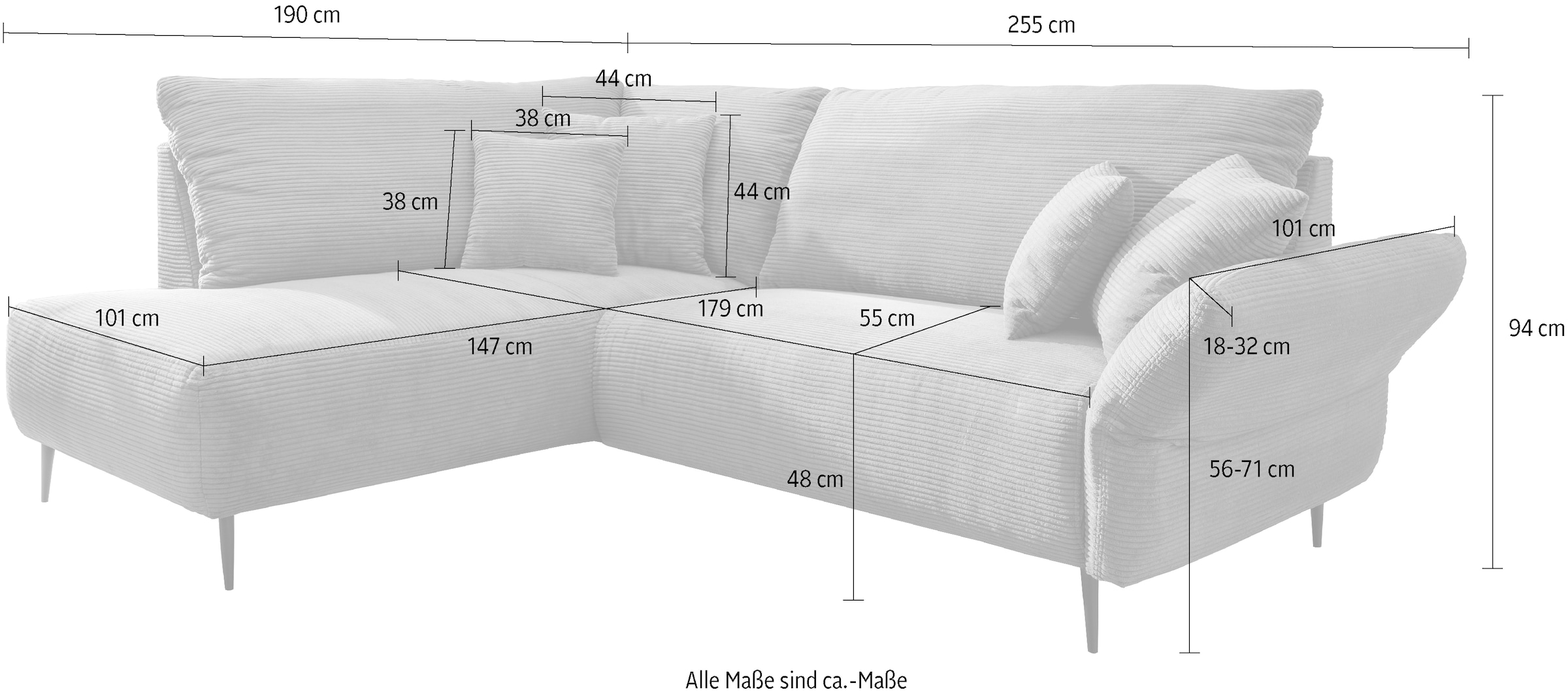 INOSIGN Ecksofa »Vanilla L-Form«, Armlehnenfunktion