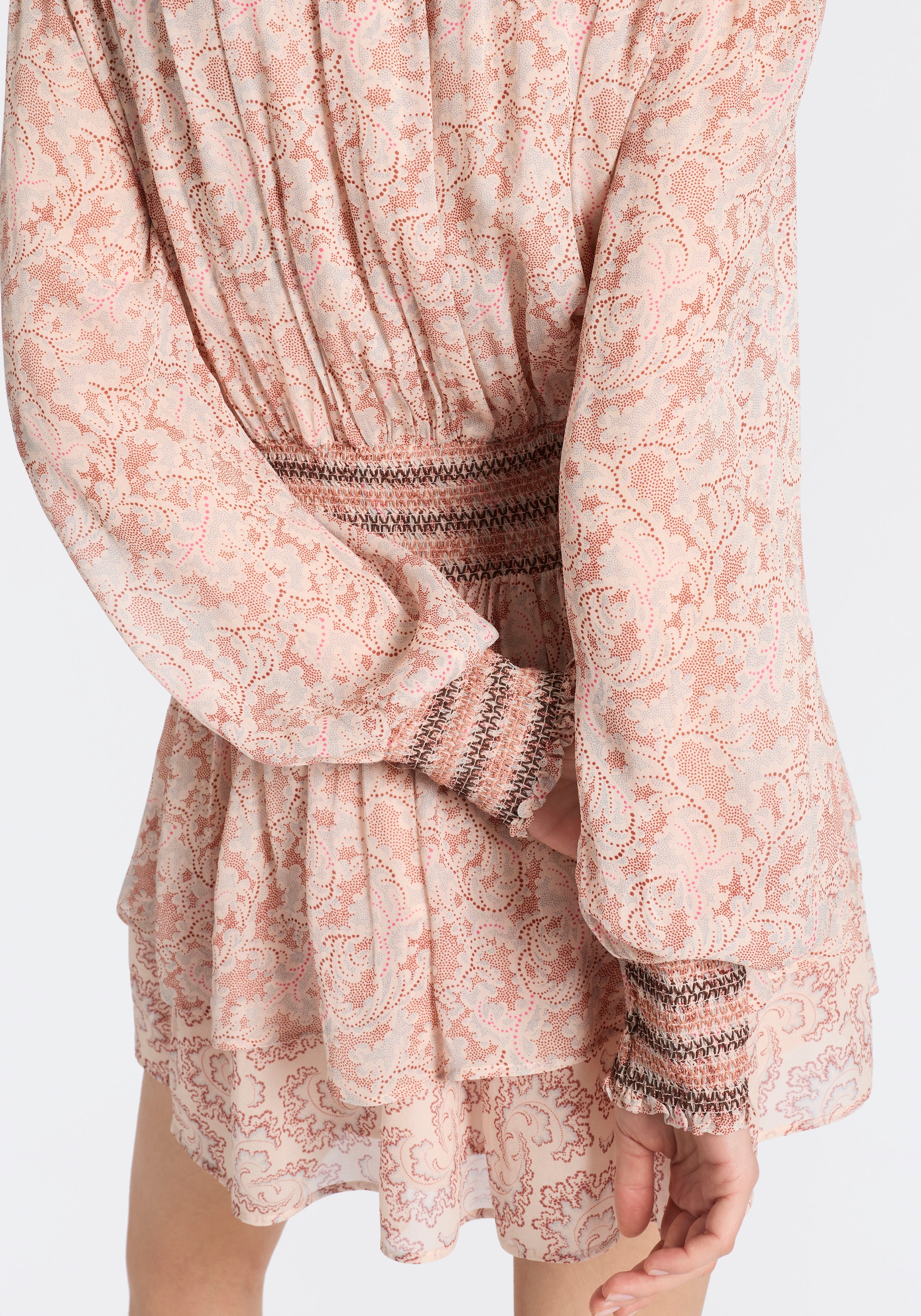 BOSS ORANGE Druckkleid »Darmia Premium Damenmode« mit Volants und gesmokten Details