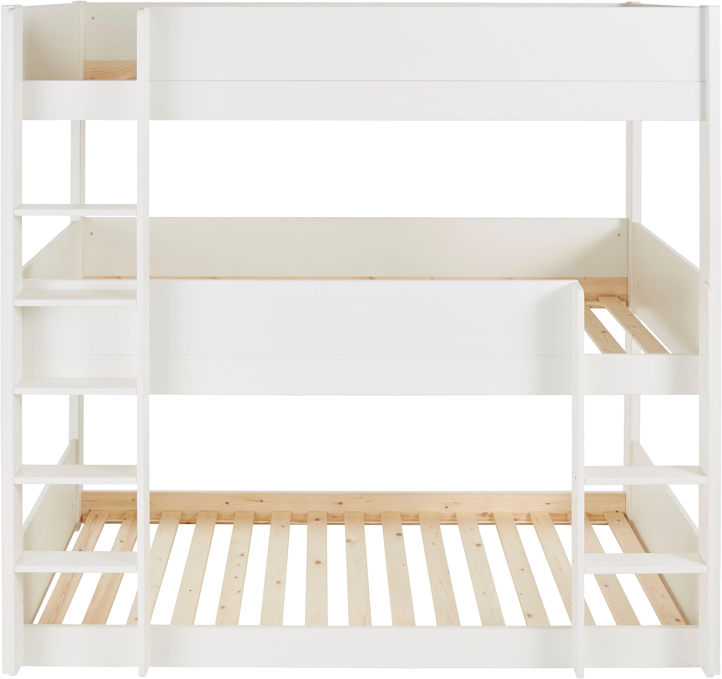 Lüttenhütt Etagenbett »TIPO BESTSELLER! Stockbett, Hochbett, Bodenbett, platzsparend«, (Leitern beidseitig montierbar), mit 3 Schlafplätzen, FSC® zertifiziertes Massivholz (Kiefer)