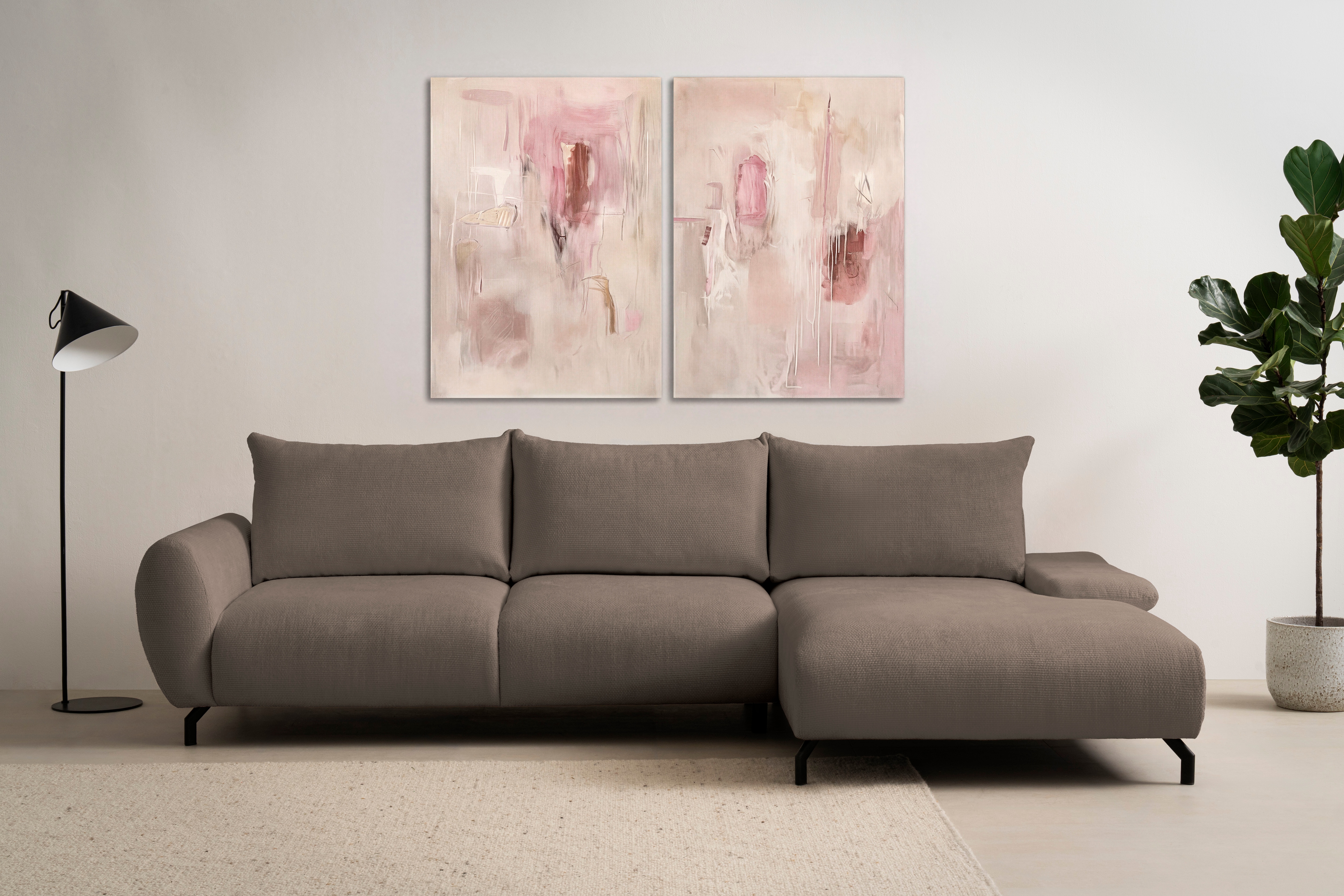 OTTO home Ecksofa "KELLIE, L-Form, 315 cm, verstellbare Armlehne, Metallfüße," wahlweise Recamiere links o. rechts, Chenille-Stoff, hoher Sitzkomfort