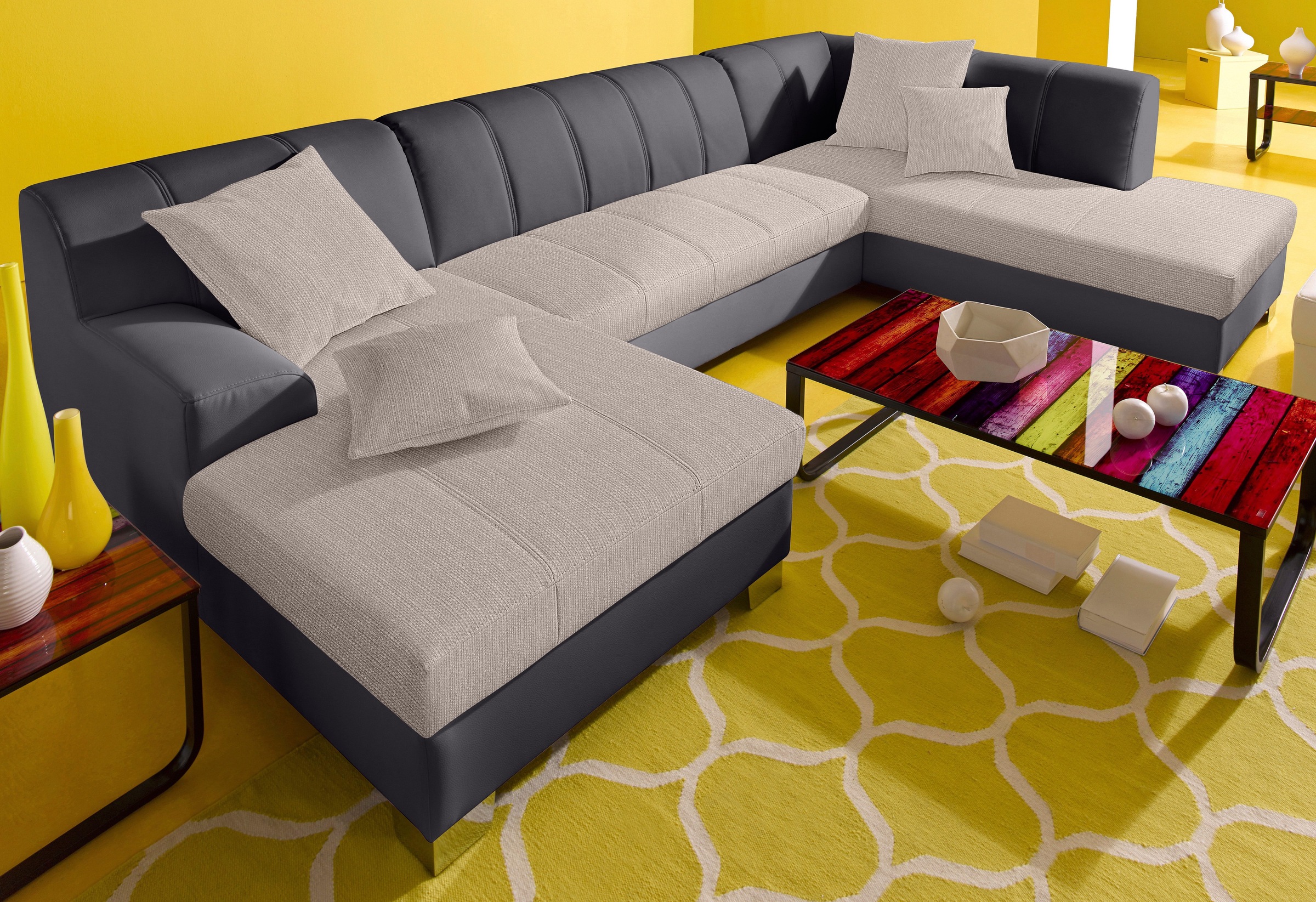 DOMO collection Wohnlandschaft "TURAH 297x195x75 cm, moderne Steppung" whlw. mit Bettfunktion, U-Form