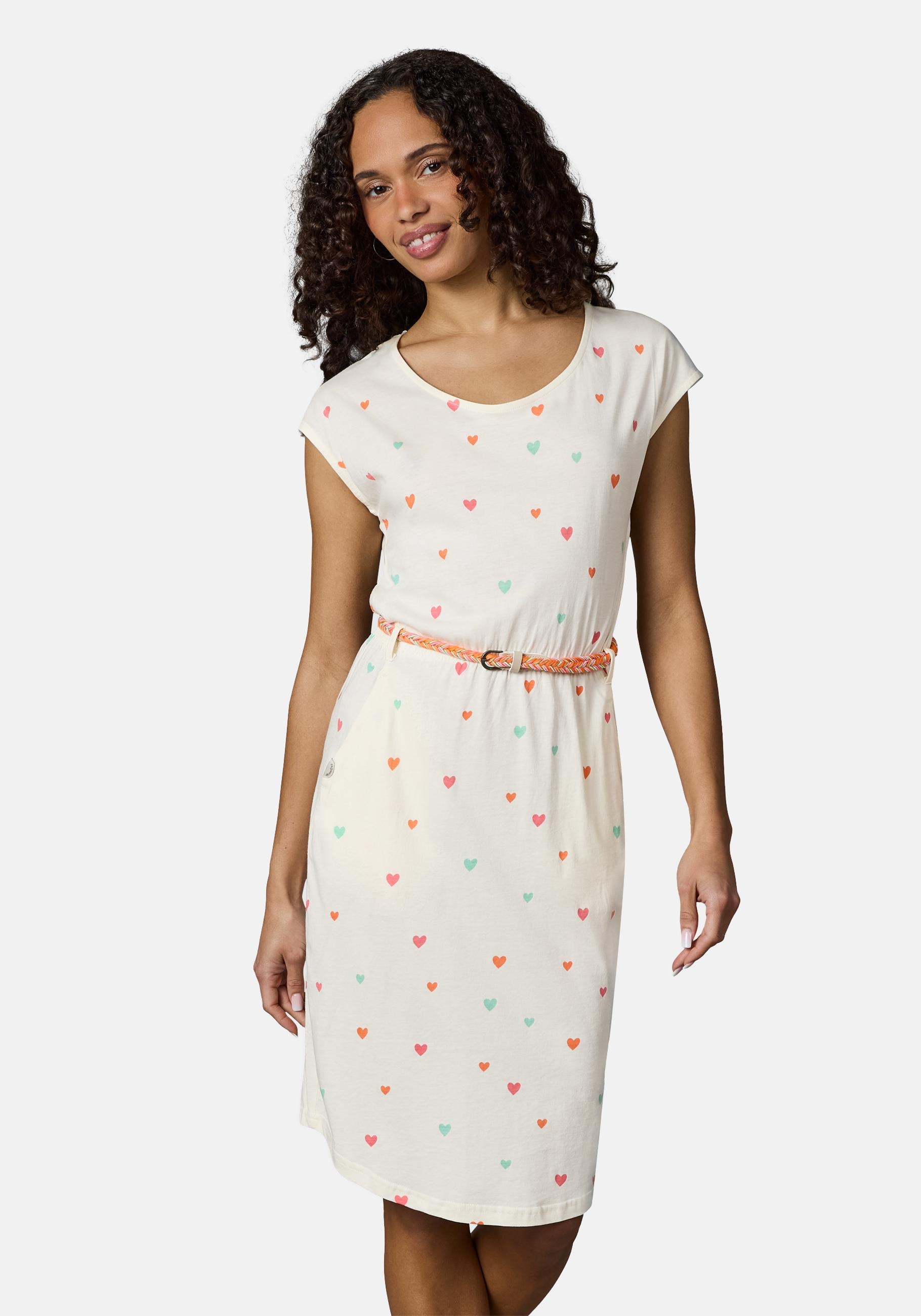 Ragwear Shirtkleid "Lilithe Hearts YOUMODO" Eingrifftaschen Sommerkleid mit Herzchen-Print und Flechtgürtel