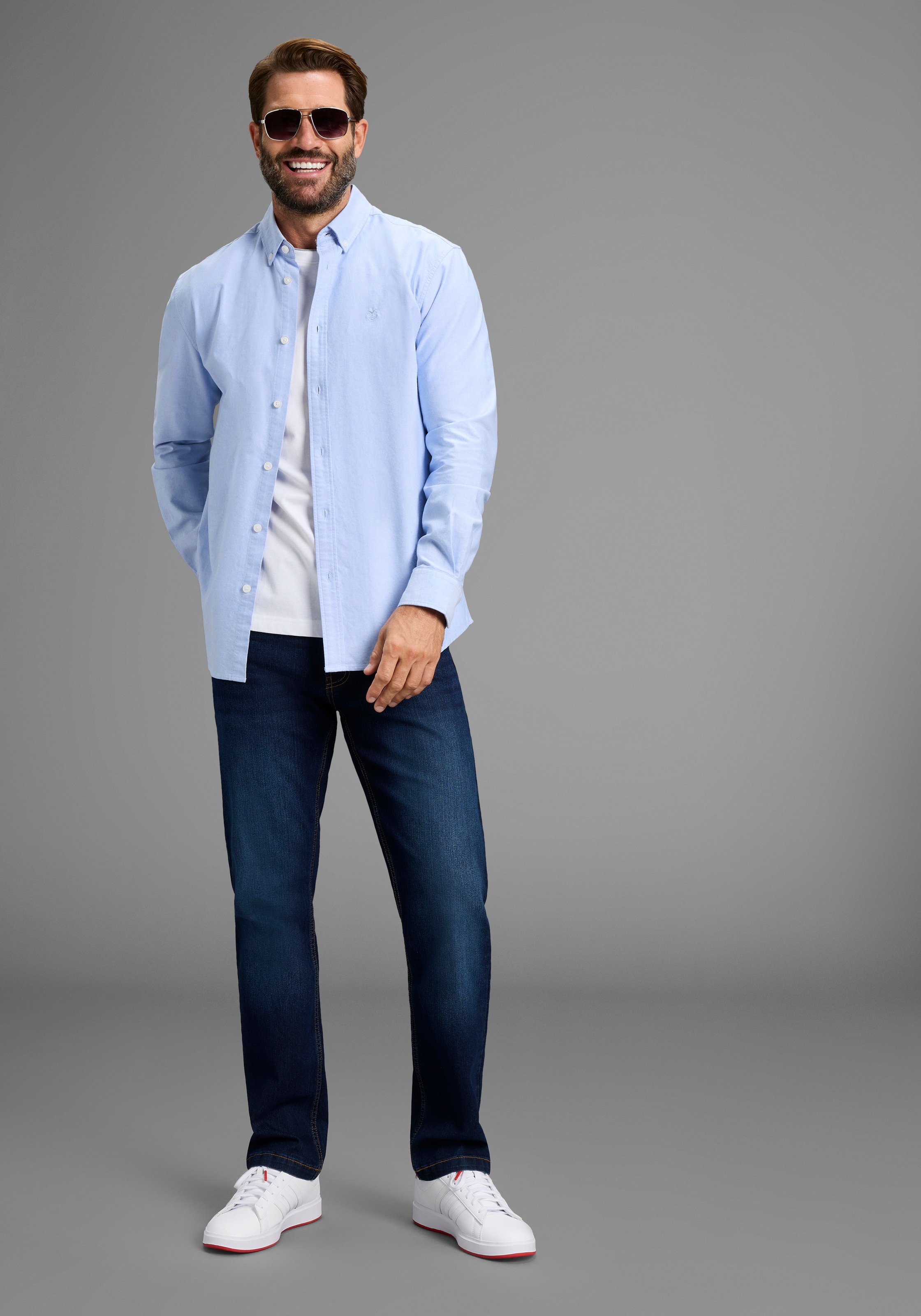 Straight-Jeans ARIZONA, Herren, Gr. 50, U + N + S Gr, dunkelblau used, Denim/Jeans, Obermaterial: 84% Baumwolle, 14% Polyester, 2% Elasthan, unifarben, straight fit lang, Jeans Straight-Jeans, gerader Schnitt, normale Leibhöhe, mit Knopf- und Reißverschlu 3