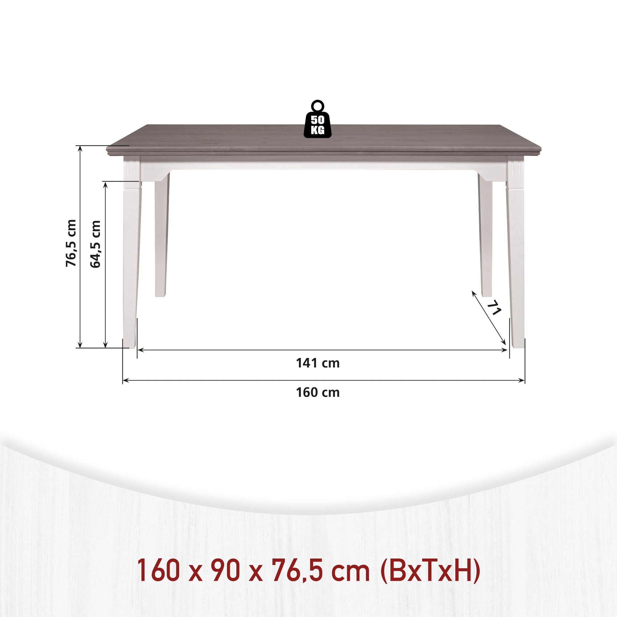 Inter Link Esstisch »Halmaro aus massiver Kiefer, weiss/grau lackiert, 160 x 90 x 76,5 cm« 1 Stk. tlg. Esszimmertisch im Landhausstil, in 2 Farbvarianten