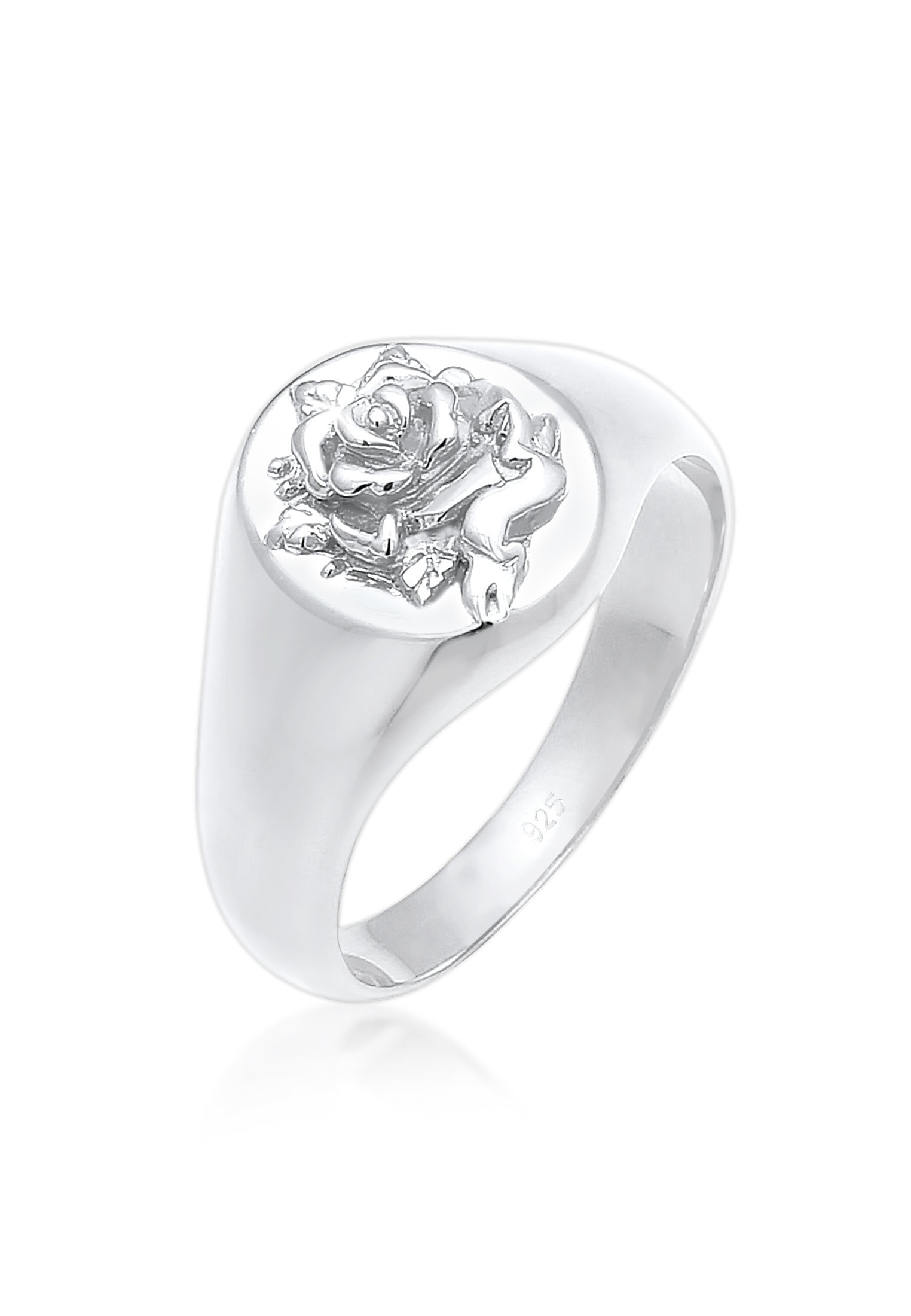 ELLI Damen Siegelring "Ring Siegelring Damen Rose 925er Silber", 56, ohne Stein, Silber 925 (Sterlingsilber), 9mm, silber, Silber 925