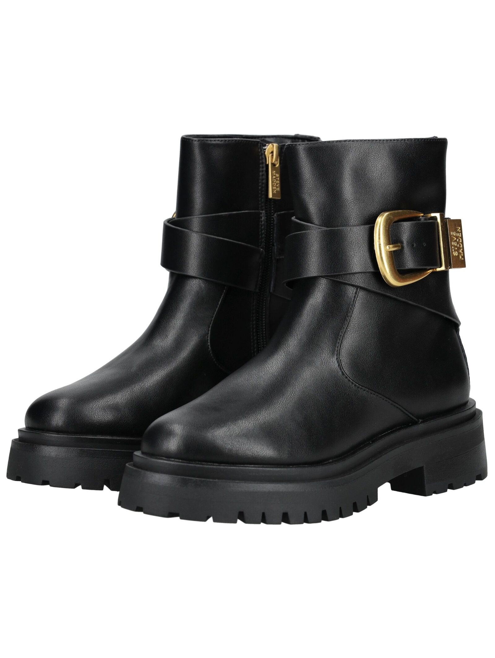 Bikerboots STEVE MADDEN "STEVE MADDEN Stiefelette Leder", Damen, Gr. 38, schwarz (schwarz, gold), Leder, Schuhe Bikerboots 3