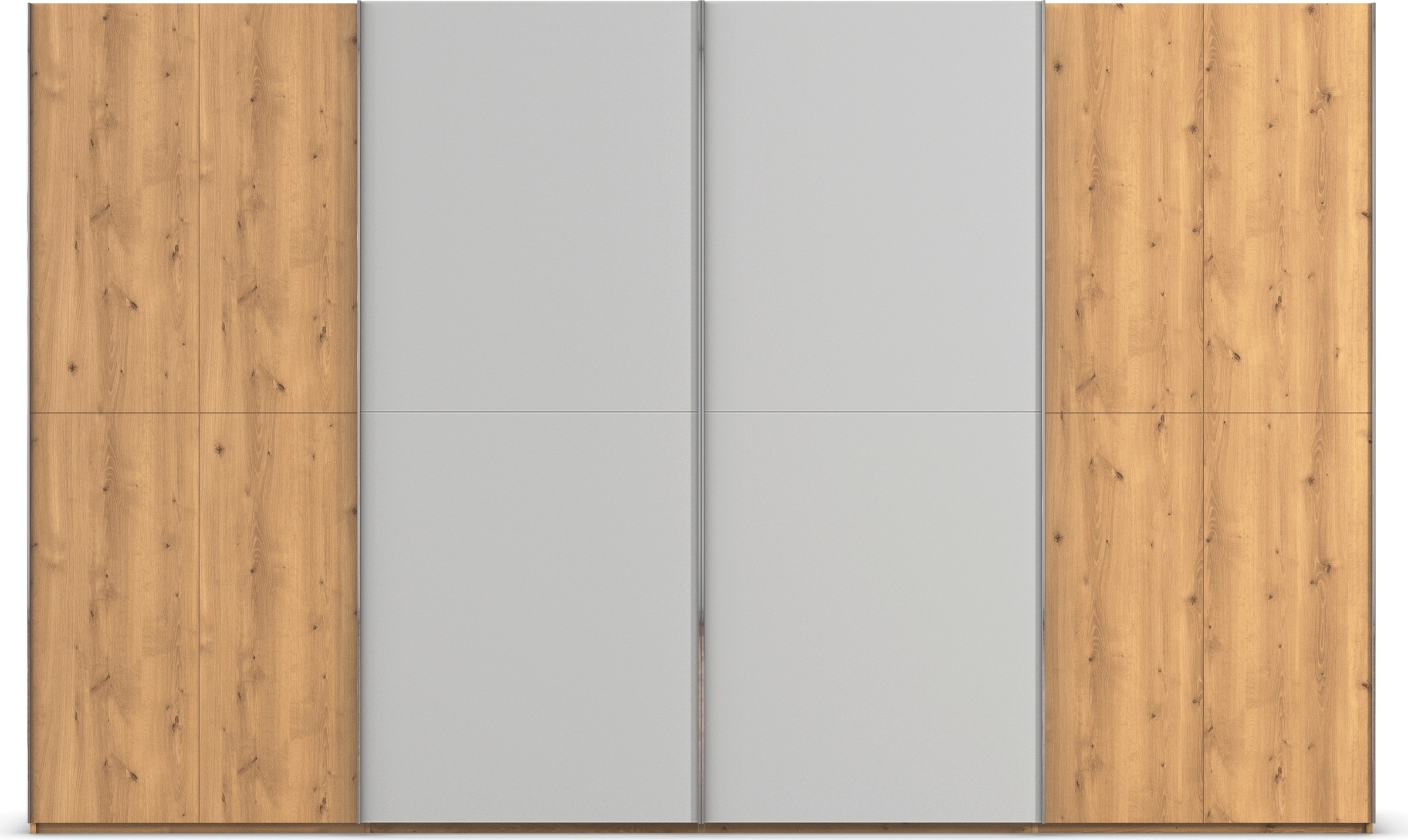 rauch Schwebetürenschrank »Kleiderschrank Schrank Garderobe Schlafzimmerschrank SCALE-WOOD«, edle geteilte Front in massiver Asteiche mit Glastüren MADE IN GERMANY