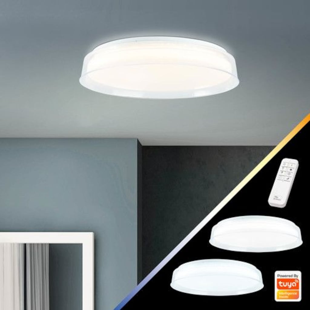Brilliant Leuchten LED Deckenleuchte »Leanna«, 1 flammig-flammig, Tuya-App,inkl. Fernbedienung,Ø41 cm,Kunststoff/Metall,transparent/weiß