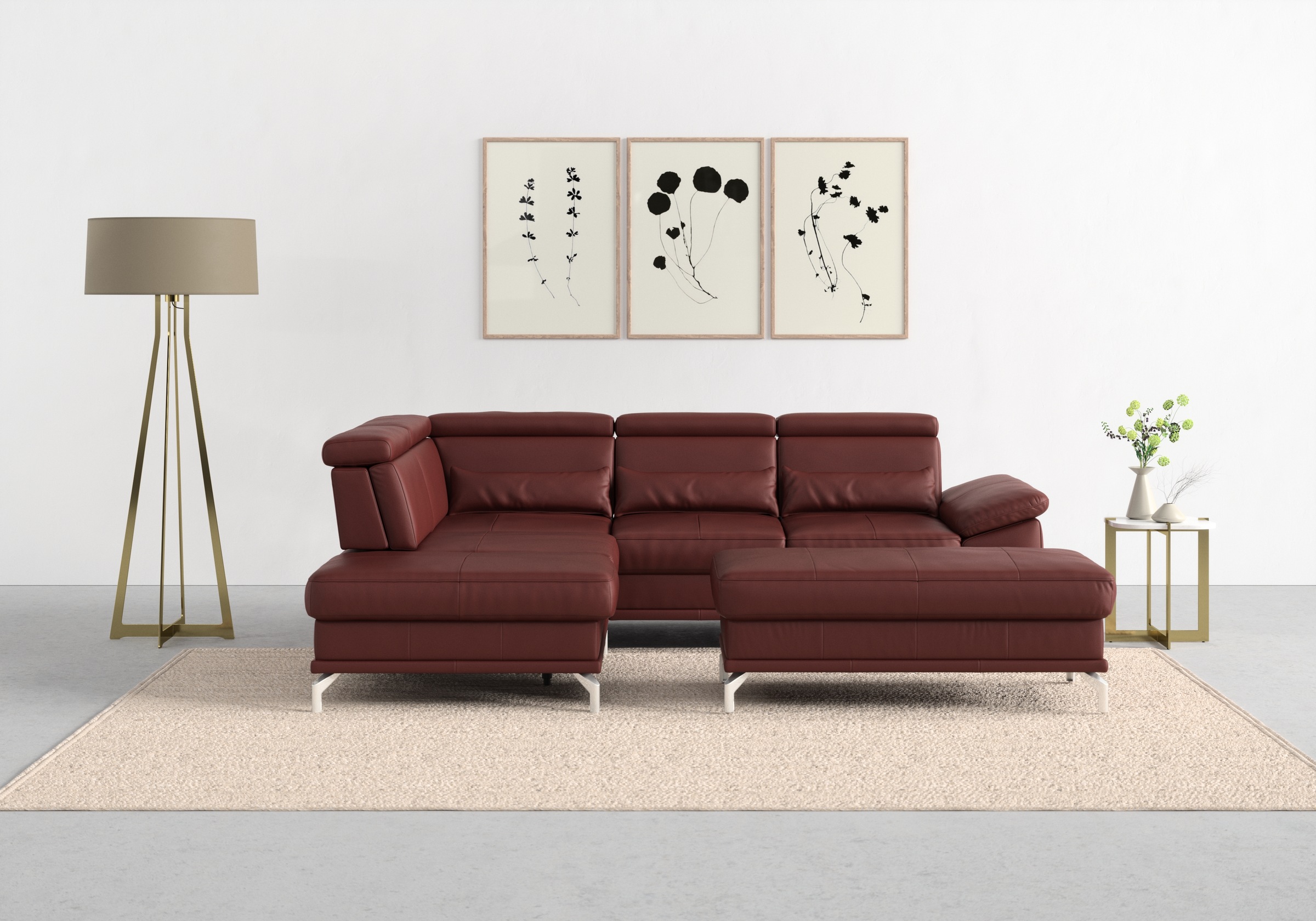 sit&more Ecksofa »Cabrio L-Form, mit Sitztiefenverstellung, Arm- und Kopfteilverstellung«, 3 Nierenkissen, Federkern, optional Bettfunktion und Stauraum