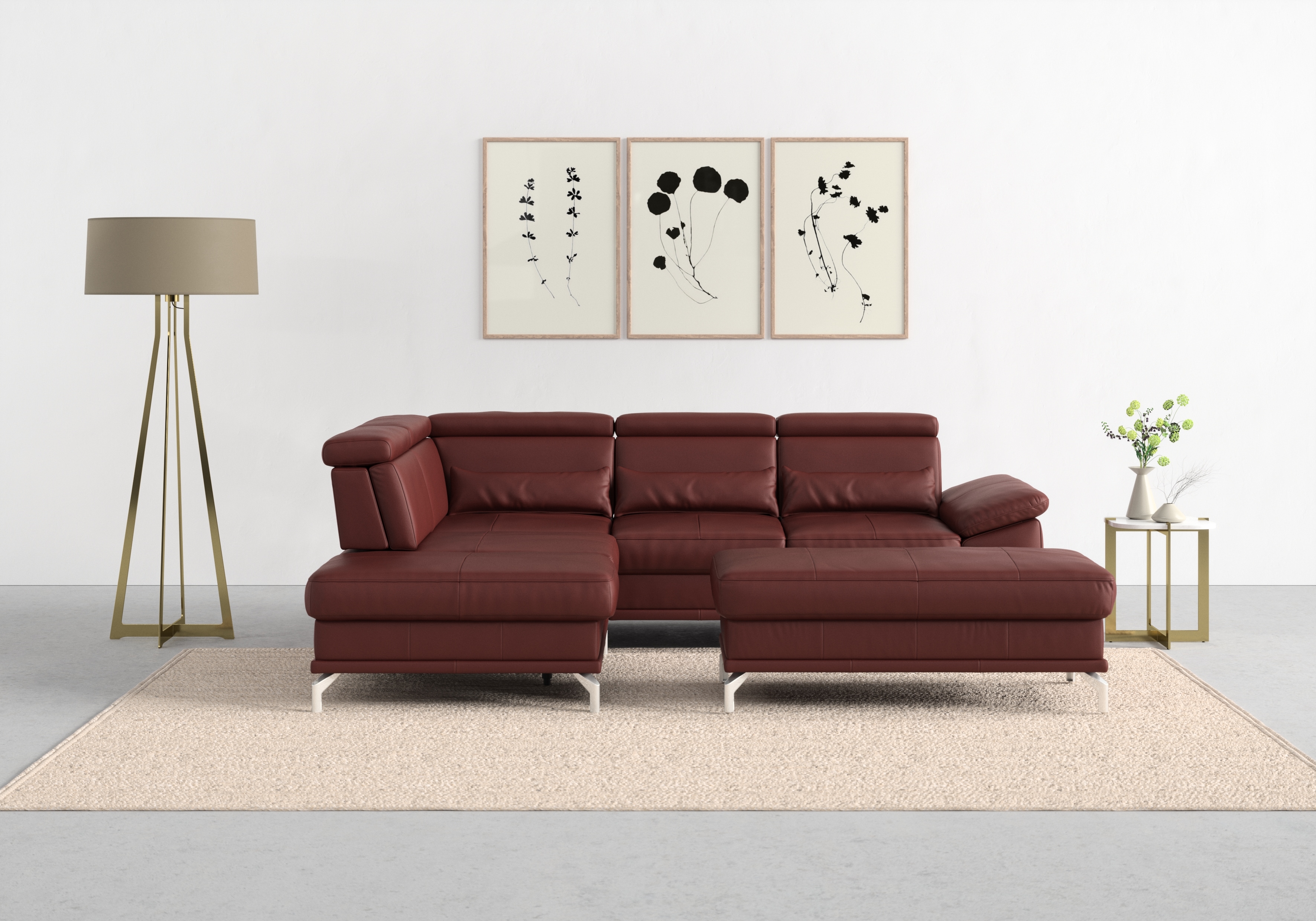 sit&more Ecksofa "Cabrio L-Form, B: 274 cm, mit Sitztiefen-, Arm- & Kopfteilverstellung" 3 Nierenkissen, Federkern, optional Schlaffunktion und Stauraum