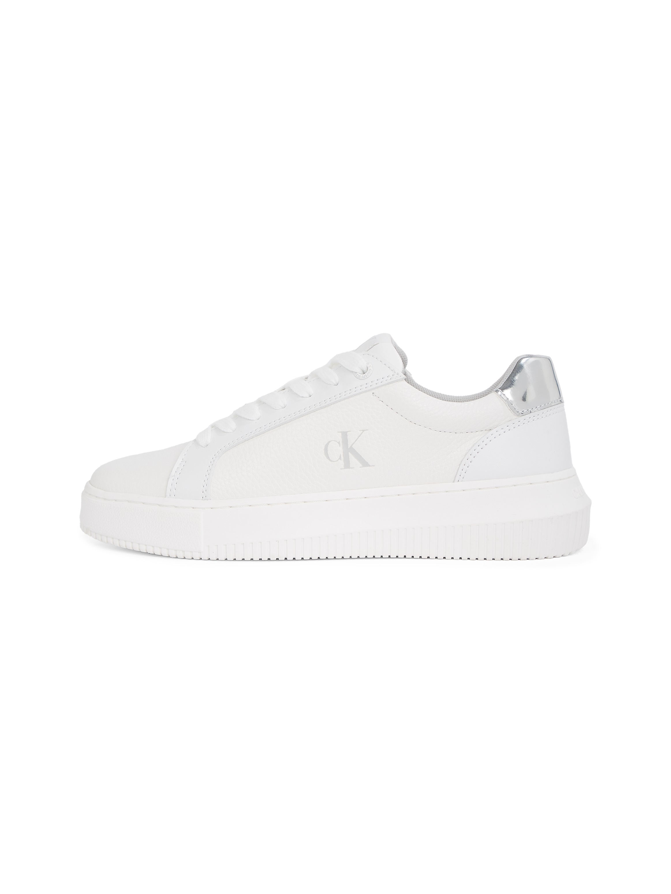 Sneaker CALVIN KLEIN JEANS "CHUNKY CUPSOLE LOW MG", Damen, Gr. 40, silber (weiß, silberfarben), Leder, Schuhe Sneaker, Schnürschuh, Freizeitschuh, Halbschuh mit Fersenkontrast 3