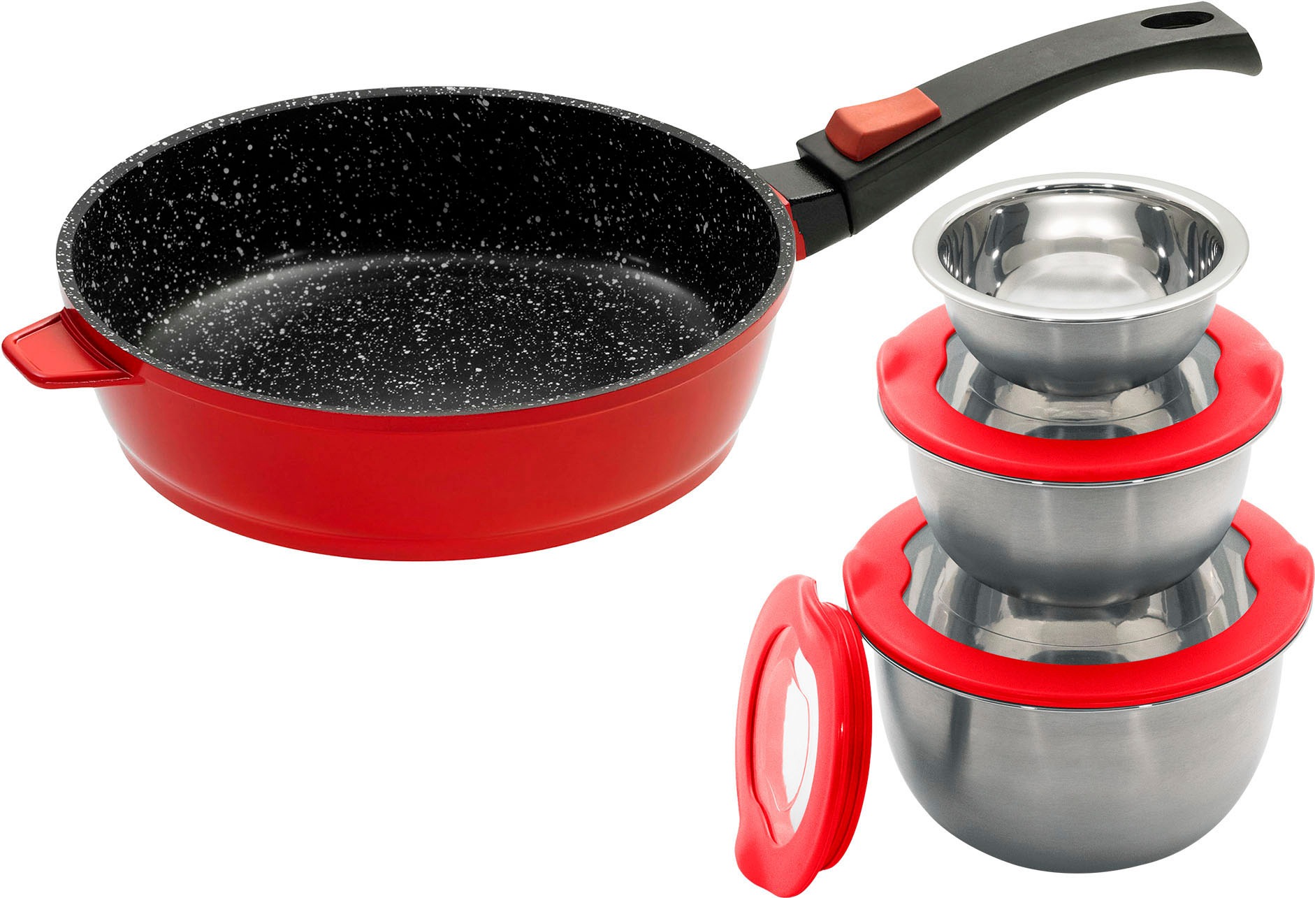 KING Bratpfanne Aluminiumguss Set, 3 Edelstahl-Schüsseln Ø17.5 Ø14.5cm Ø12c günstig online kaufen