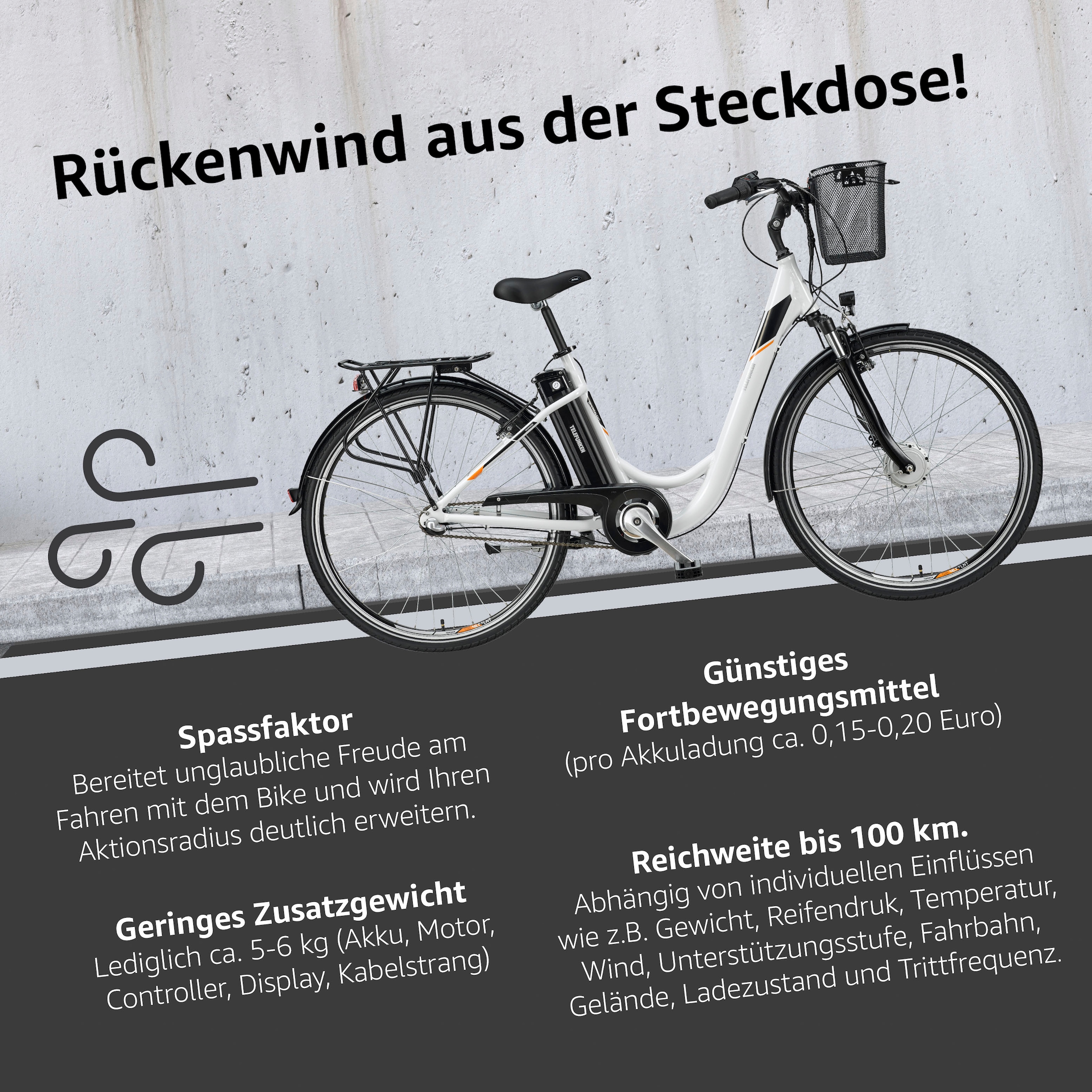 Telefunken E-Bike »Multitalent RC830«, 3 Gang, Shimano, Nexus, Frontmotor 250 W, mit Fahrradkorb, Pedelec